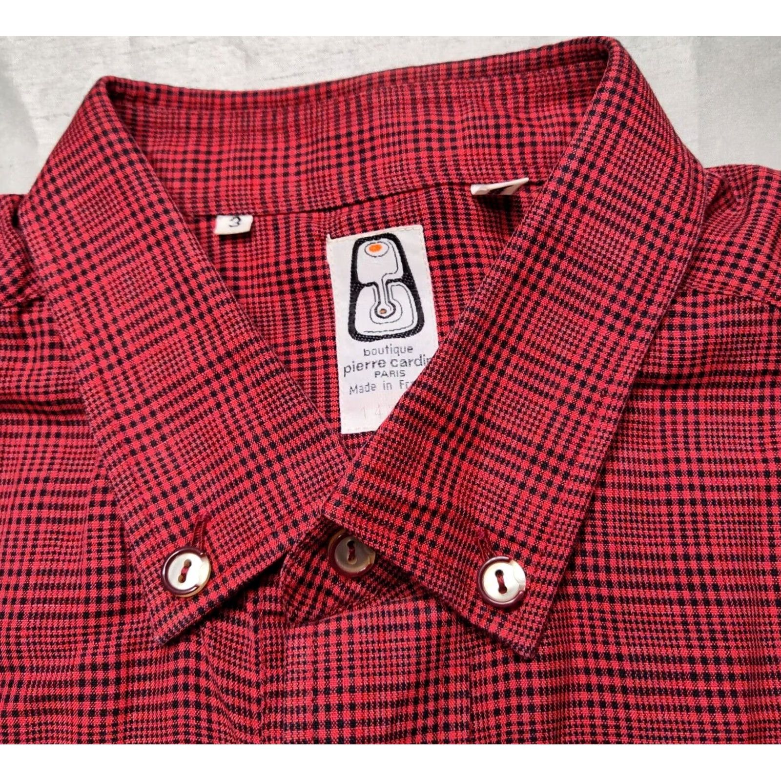 Pierre Cardin VTG PIERRE CARDIN Boutique Paris Men 3 (XL) Red Plaid 1/2 Button Tunic Shirt EUC Size US XL / EU 56 / 4 - 2 Thumbnail