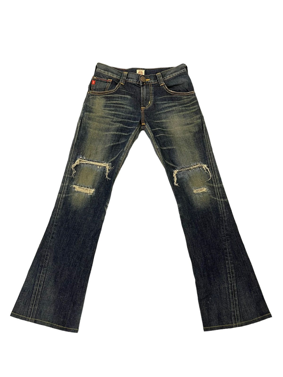 Edwin Flare Jeans Edwin Japan Faded Distress Stretch Boot Cut 8🟦3 Size US 31 - 2 Thumbnail
