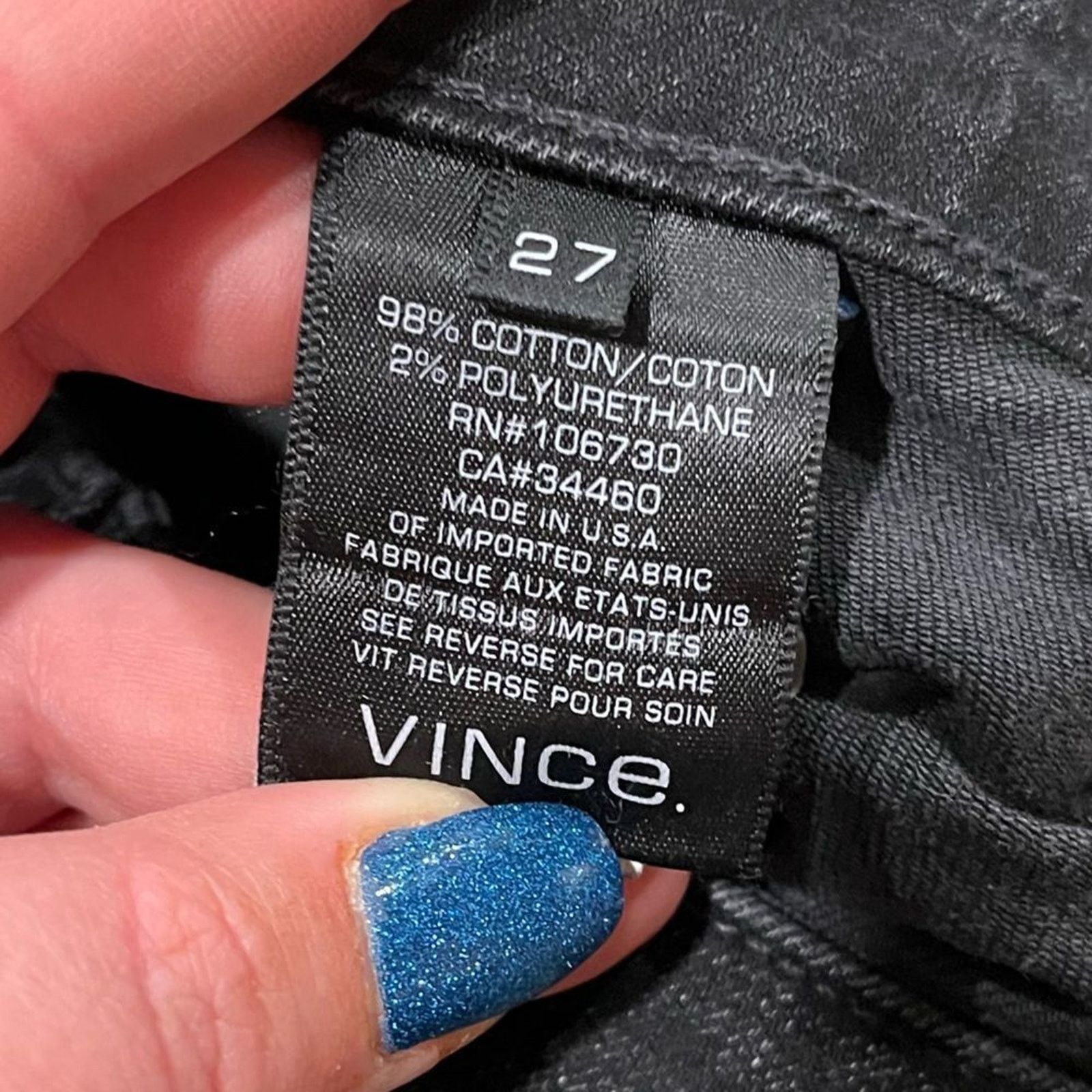 Vince Vince Skinny Jeans Mid Rise Zip Hem Denim Cotton Blend Sz 27 Size 27" / US 4 / IT 40 - 11 Thumbnail
