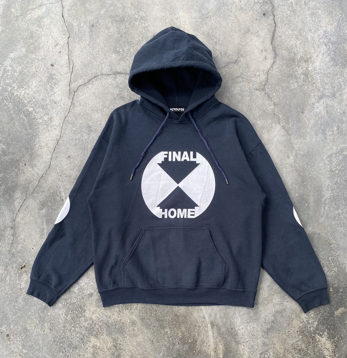 image of Final Home X Revolver Big Logo Pullover Hoodie in Blue Black, Men's (Size Large)
