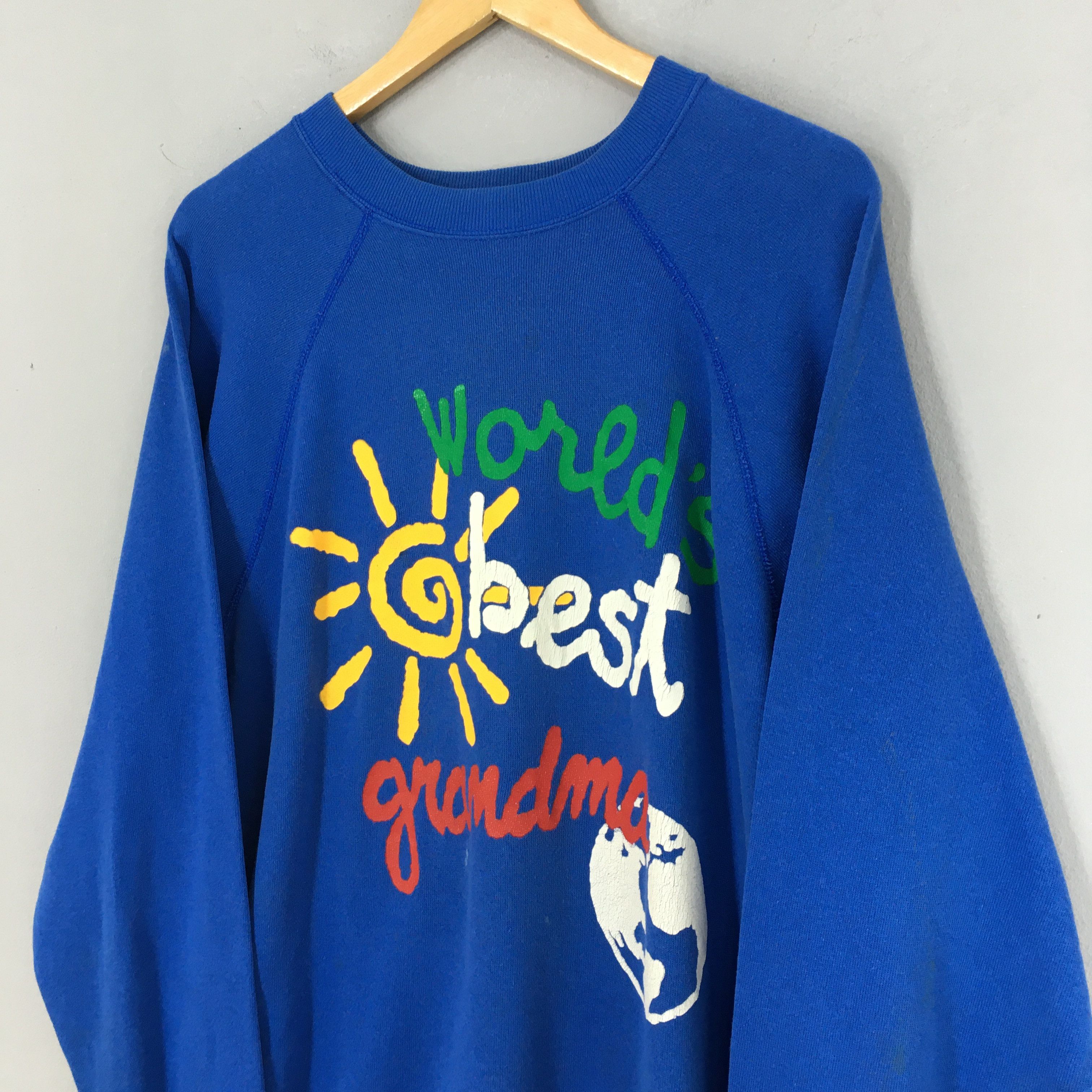 Vintage Vintage 90s Worlds Best Grandma Blue Sweatshirt XLarge Size US XL / EU 56 / 4 - 3 Thumbnail