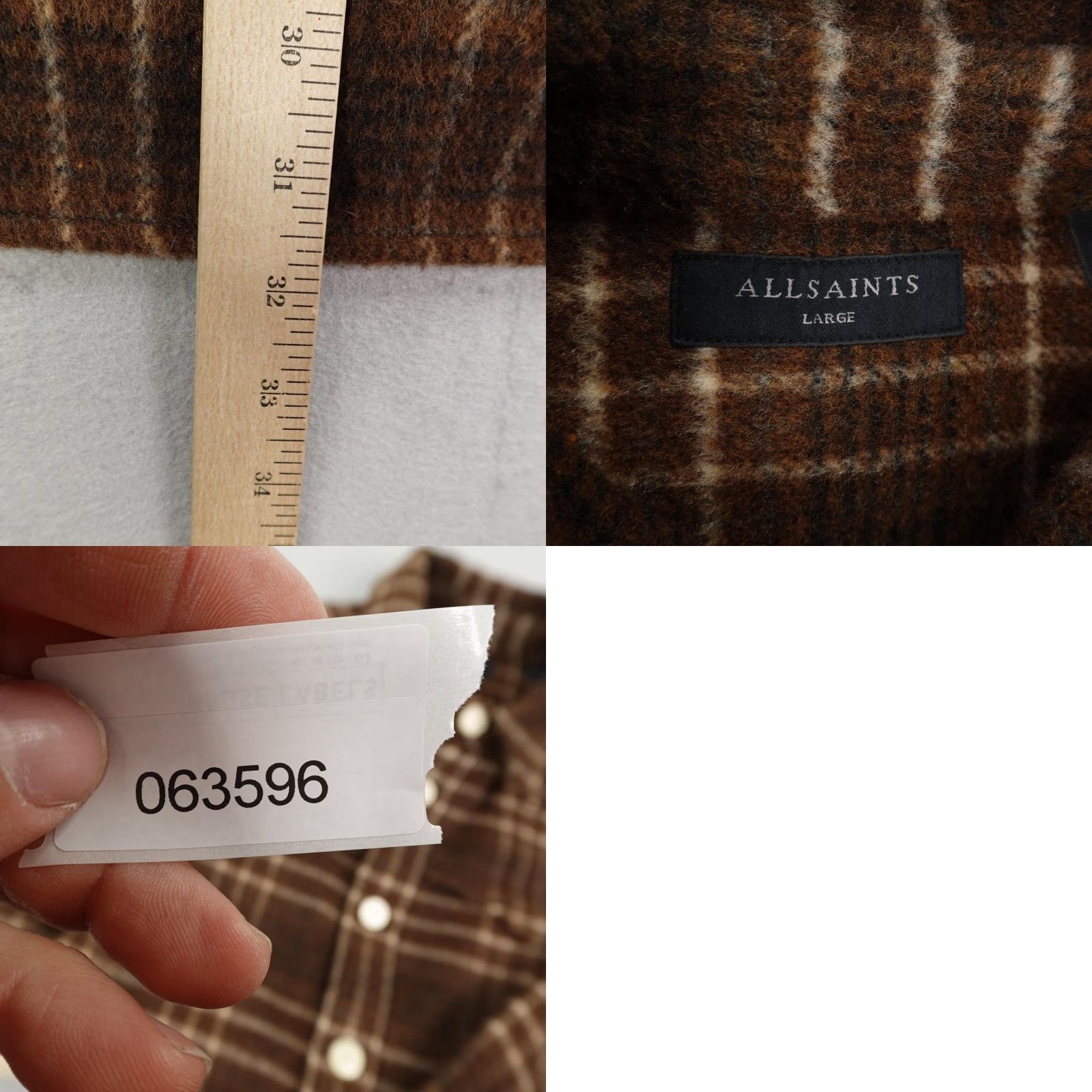 Allsaints AllSaints Shirt Mens Large Brown Plaid Fleece Nikko Long Sleeve Heavy Shacket Size US L / EU 52-54 / 3 - 8 Thumbnail