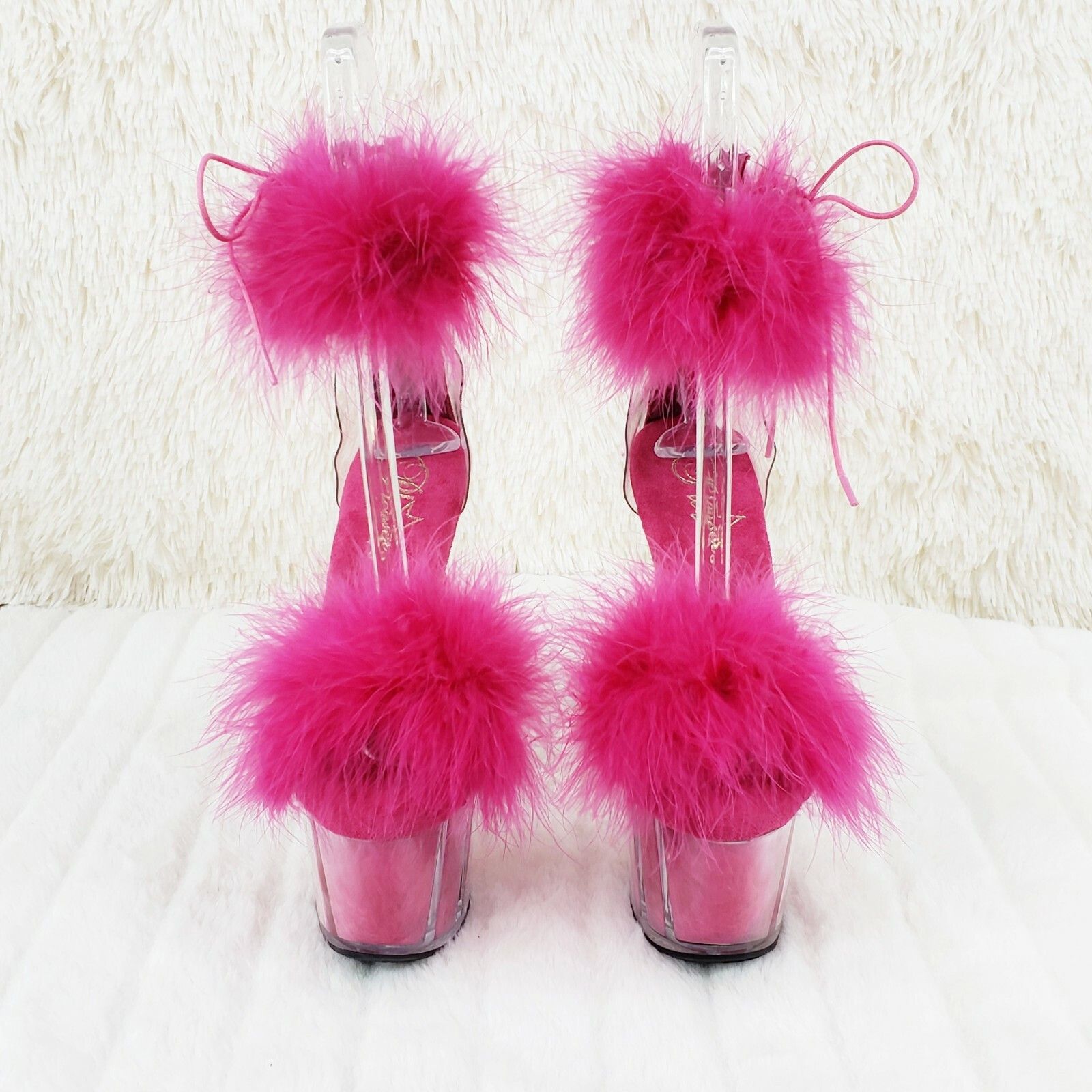 Other Adore 724 Hot Pink Marabou Platform Shoes Sandals 7" High He Size US 12 / IT 42 - 6 Thumbnail