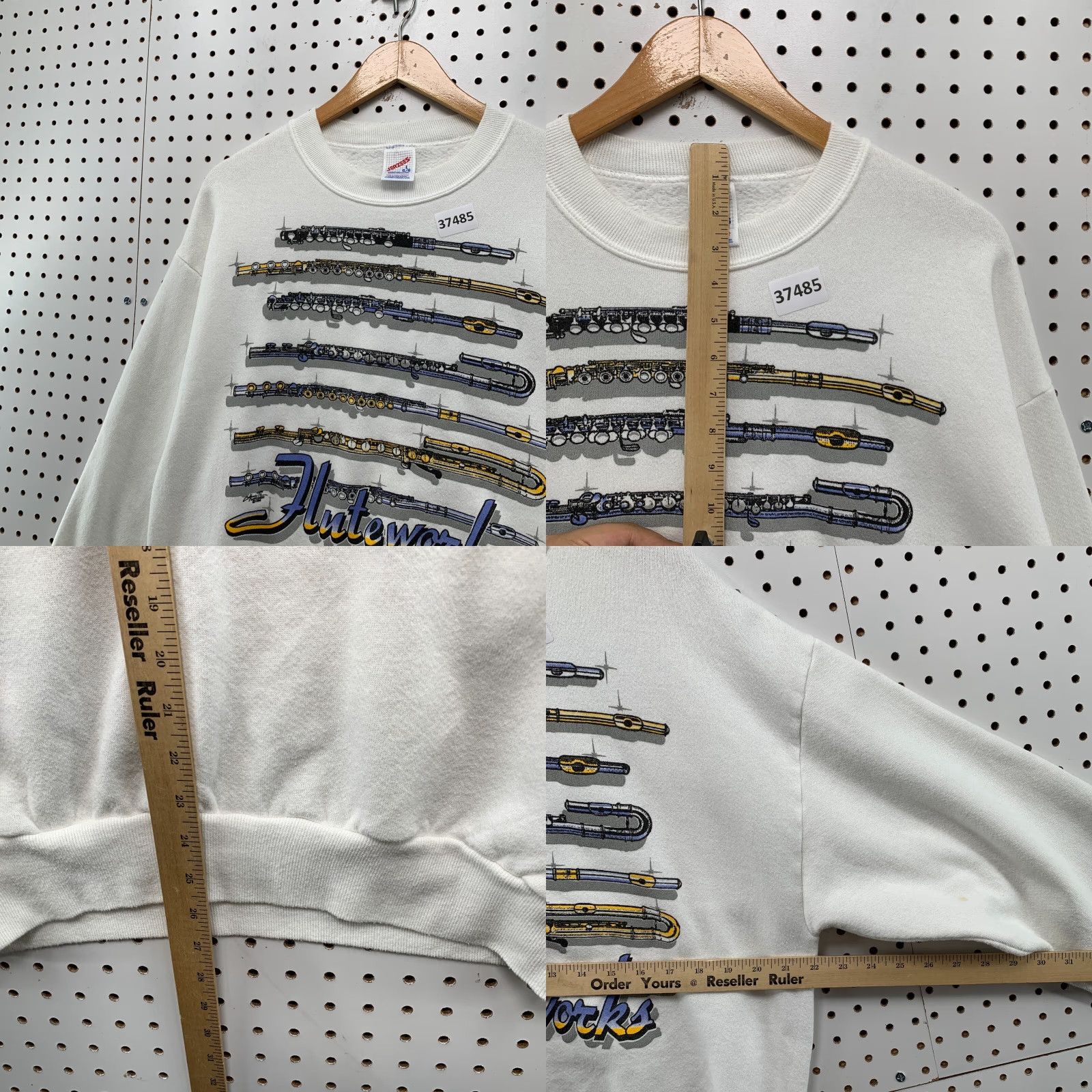 Jerzees VINTAGE 80s JERZEES Flute Graphic Crewneck Sweatshirt Men Large White Music Fleece Pullover Size US L / EU 52-54 / 3 - 8 Thumbnail