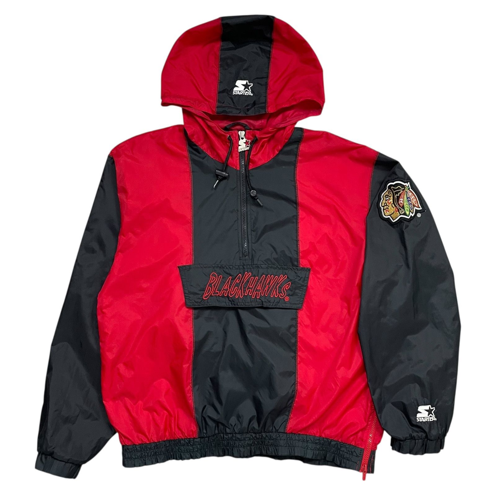 NHL × Starter × Vintage 90s CHICAGO BLACKHAWKS HOODED PULLOVER JACKET WINDBREAKER Size US S / EU 44-46 / 1 - 1 Thumbnail