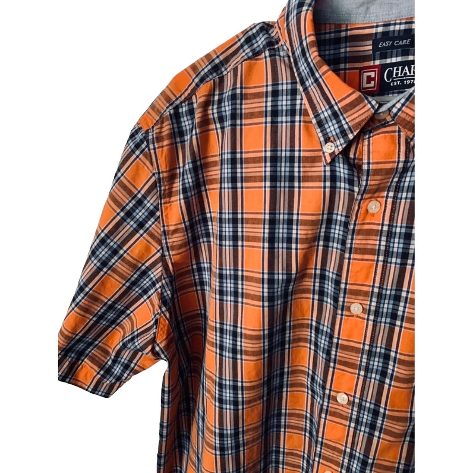 Chaps Chaps XXL Orange Navy Plaid Button-Down Shirt Short Sleeve Size US XXL / EU 58 / 5 - 6 Thumbnail
