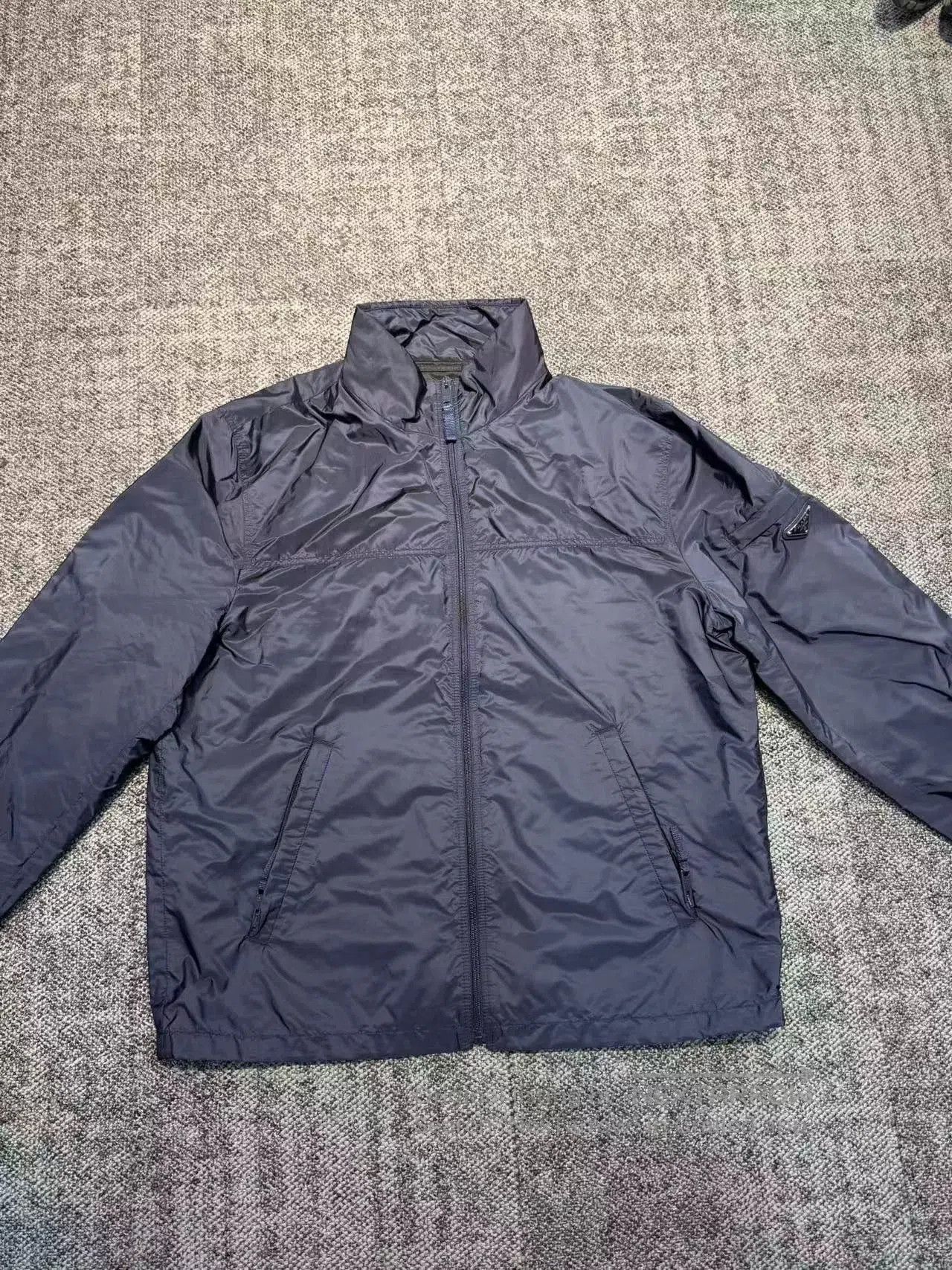 Prada Dark Blue Triangle Logo Jacket.