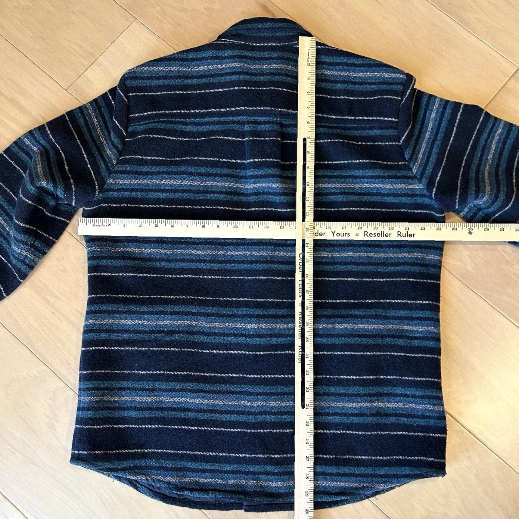Marine Layer Marine Layer Shirt Jacket Striped Snap Dark Navy L Men's Regular Blue 100% Recycled Polyester Heavyweight Pockets Collared Button-Up Vintage No Size US L / EU 52-54 / 3 - 5 Thumbnail