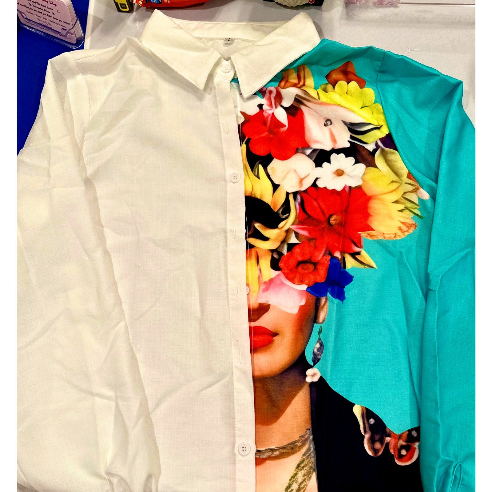 Other Elegant Half White Figure Print Collared Shirt Size XL (12) Size XL / US 12-14 / IT 48-50 - 5 Thumbnail