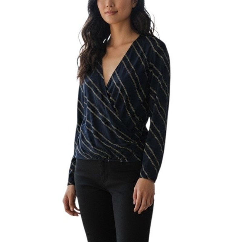 Banana Republic Banana Republic navy blue and gold chain print blouse NEW Size S / US 4 / IT 40 - 1 Thumbnail