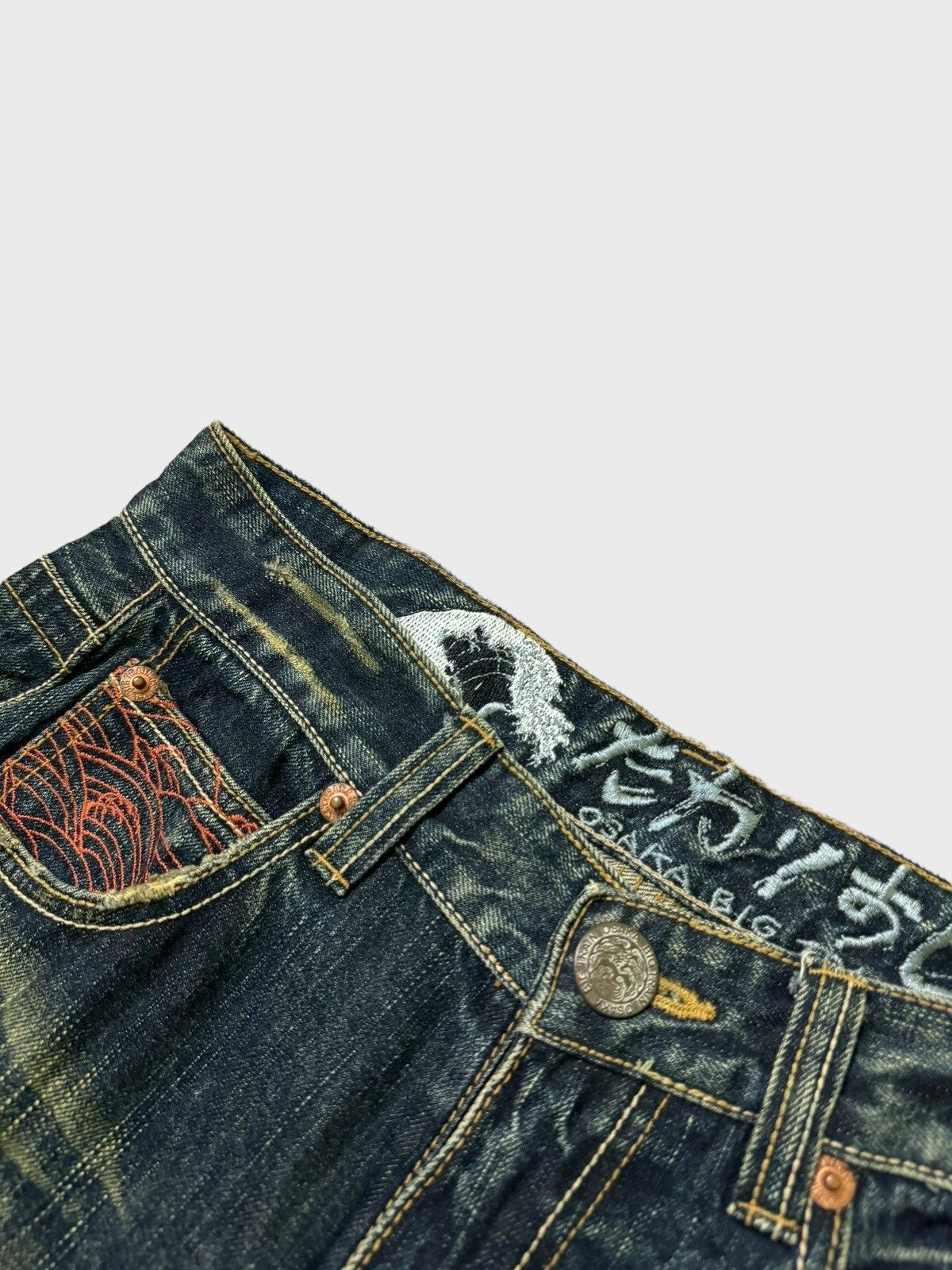 Tornado Mart Made in Japan Osaka Big Train Distressed Denim Jeans Size US 29 - 9 Thumbnail