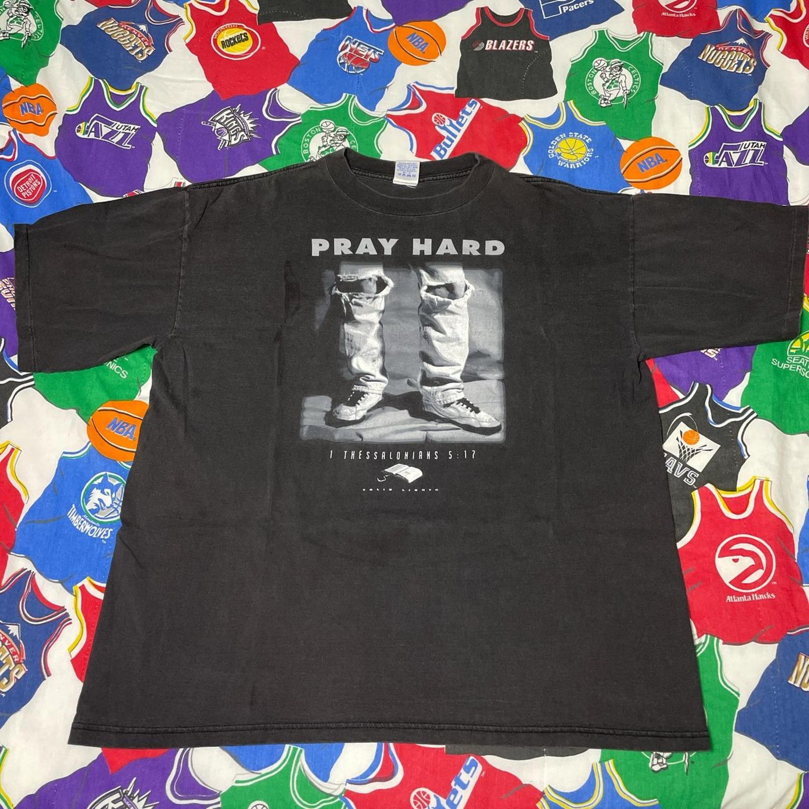 Vintage VTG 90s Jesus Pray Hard Bible Verse 5:17 Mens Sz XXL T-Shirt Size US XXL / EU 58 / 5 - 1 Thumbnail