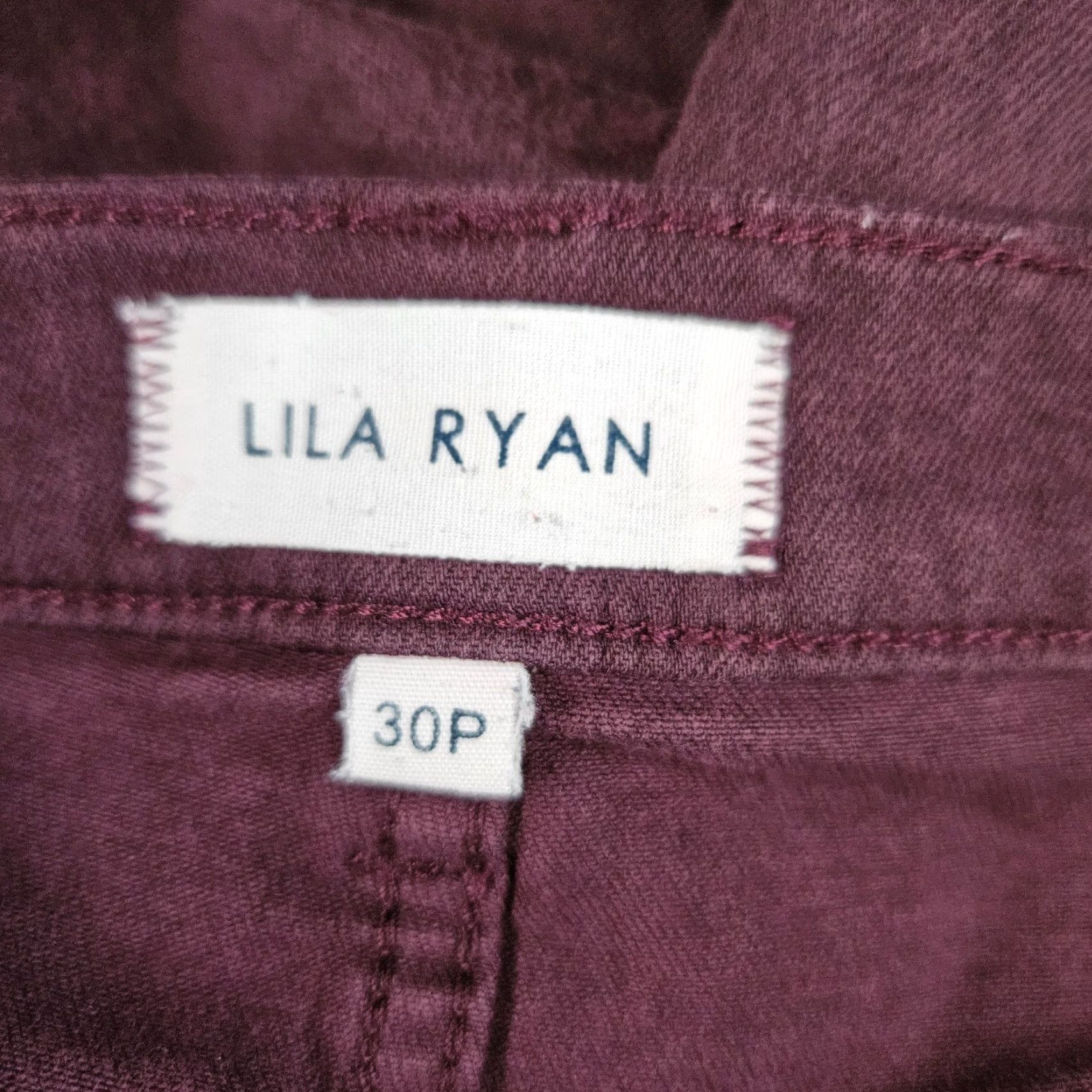 Vintage Lila Ryan Womens Cropped Pants Sz 30P Burgundy Mid Rise Cotton Blend Skinny Front Zip Petite Size 30" / US 8 / IT 44 - 7 Thumbnail