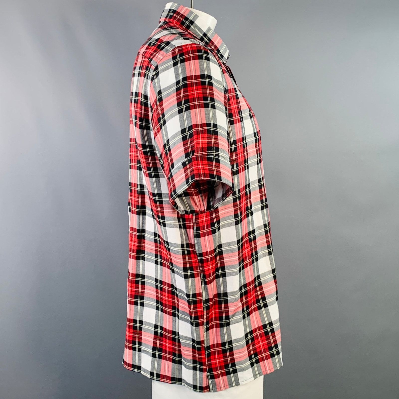 Neil Barrett NEIL BARRETT Red Black White Plaid Cotton Short Sleeve Shirt Size US XL / EU 56 / 4 - 3 Thumbnail