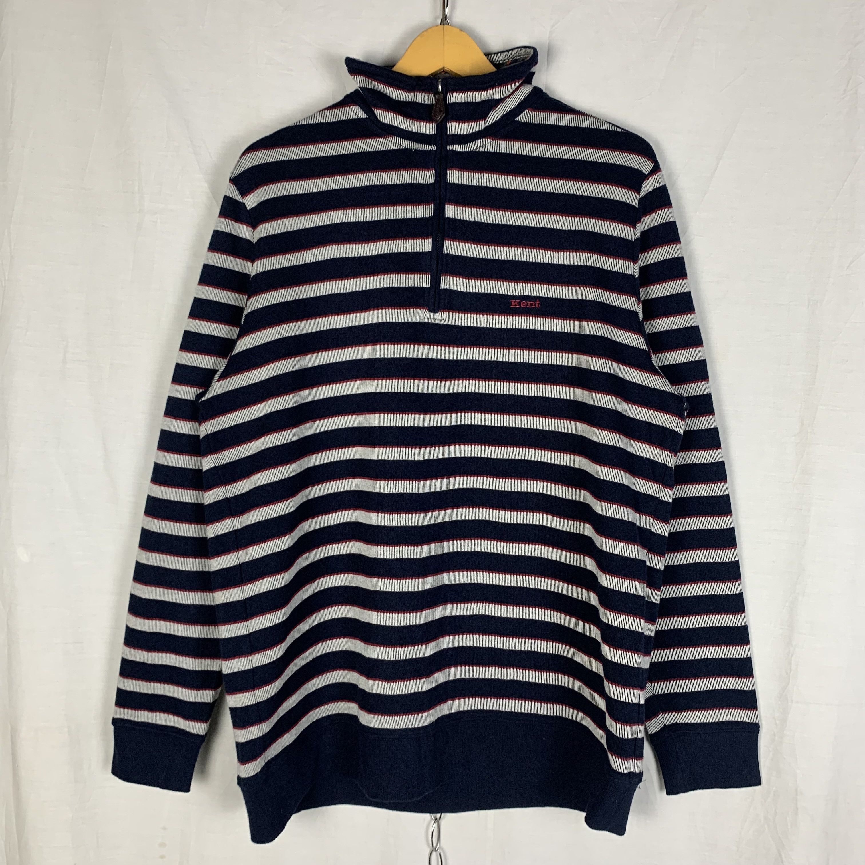 Japanese Brand Vintage KENT Stripped Halfzip Sweatshirt Sweater Size US XL / EU 56 / 4 - 1 Thumbnail