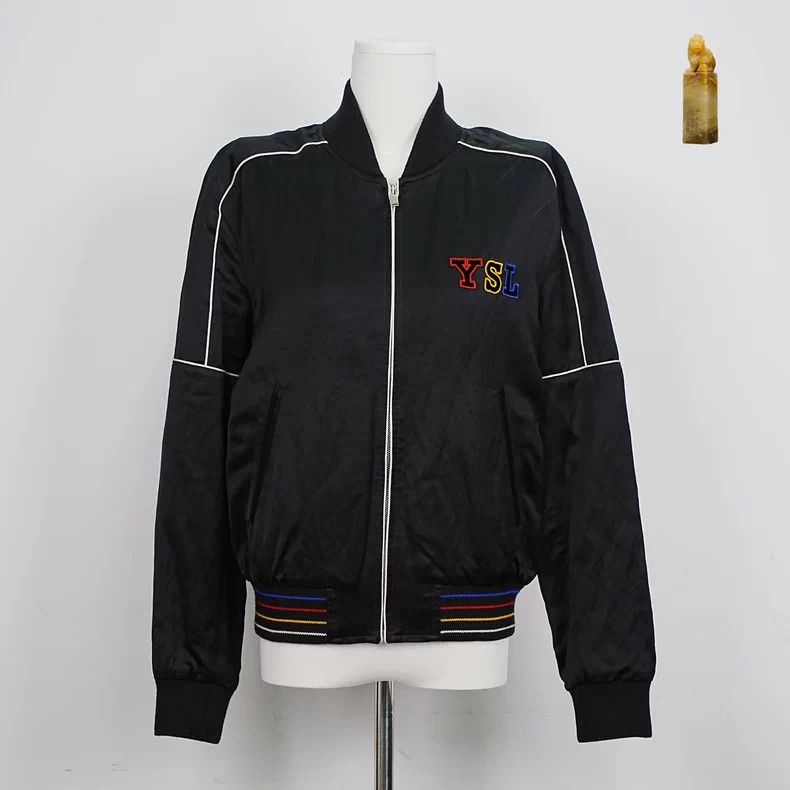 Saint Laurent Paris YSL Satin Zip Jacket with Letter Print - dmc Size US XL / EU 56 / 4 - 1 Thumbnail