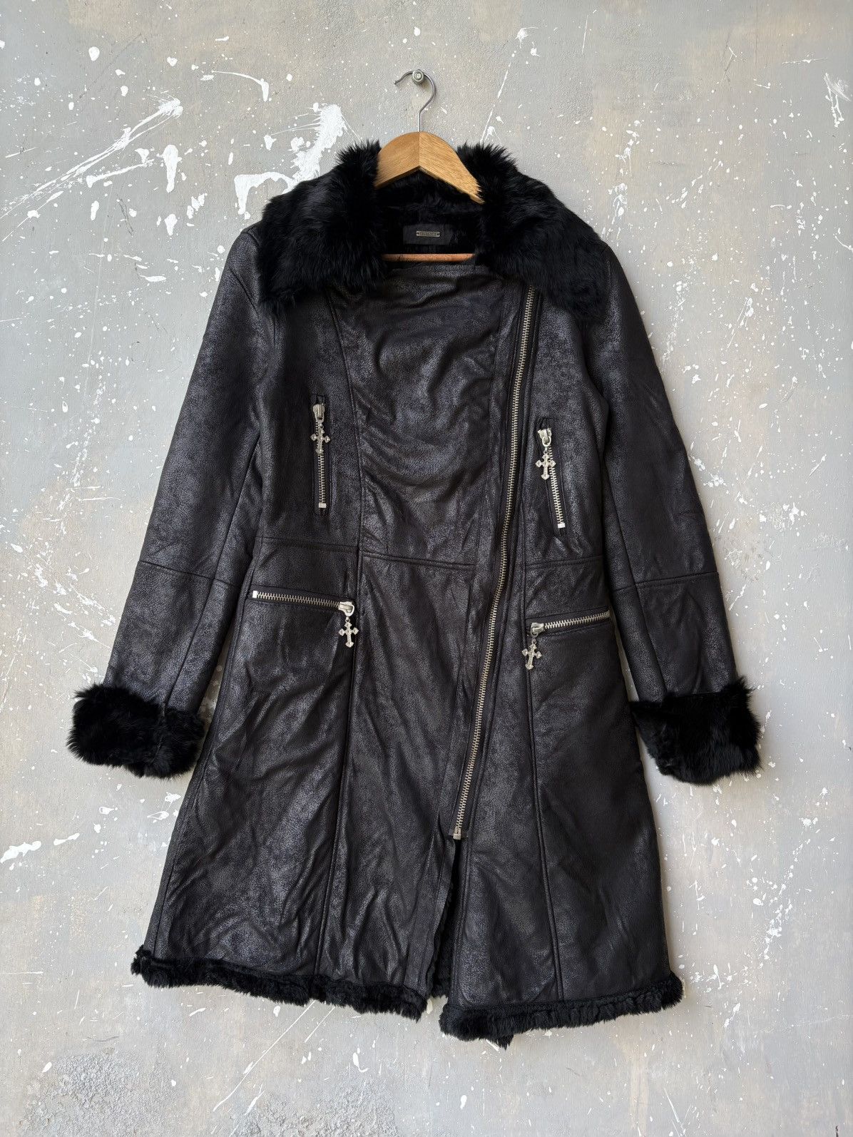 Japanese Brand Malibu Designs Rabbit Fur Lined Coat Asymmetrical Zip Gothic Size US M / EU 48-50 / 2 - 2 Thumbnail
