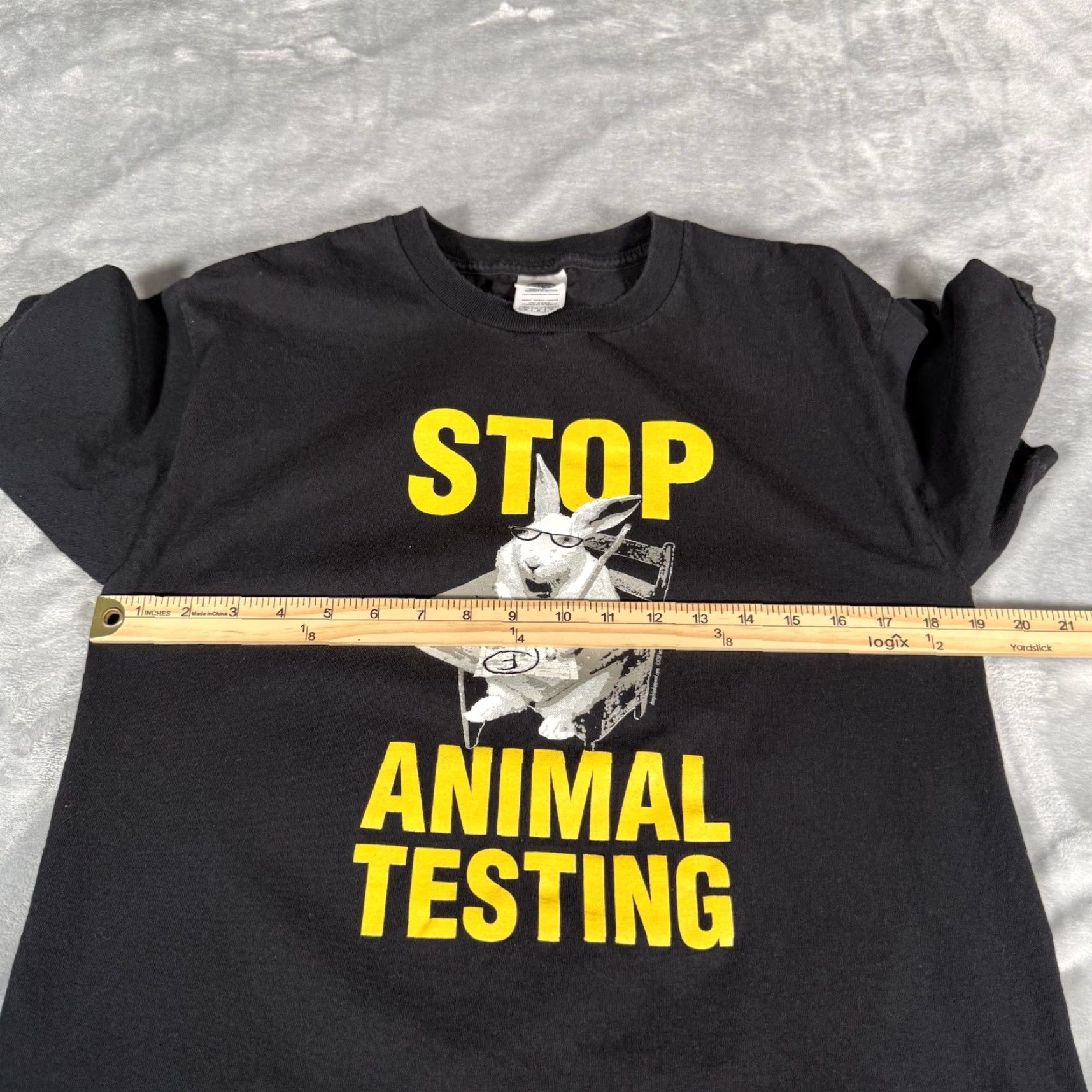Vintage VINTAGE Stop Animal Testing T Shirt Mens M Slim Cropped Fit Parody Funny Y2K Black Cotton Graphic Print Short Sleeve Crew Neck Size US M / EU 48-50 / 2 - 5 Thumbnail