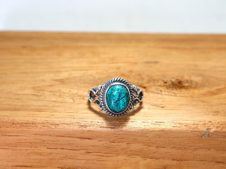 Handmade Turquoise Ring: Handmade 925 Silver, December Birthstone Size ONE SIZE - 1 Thumbnail