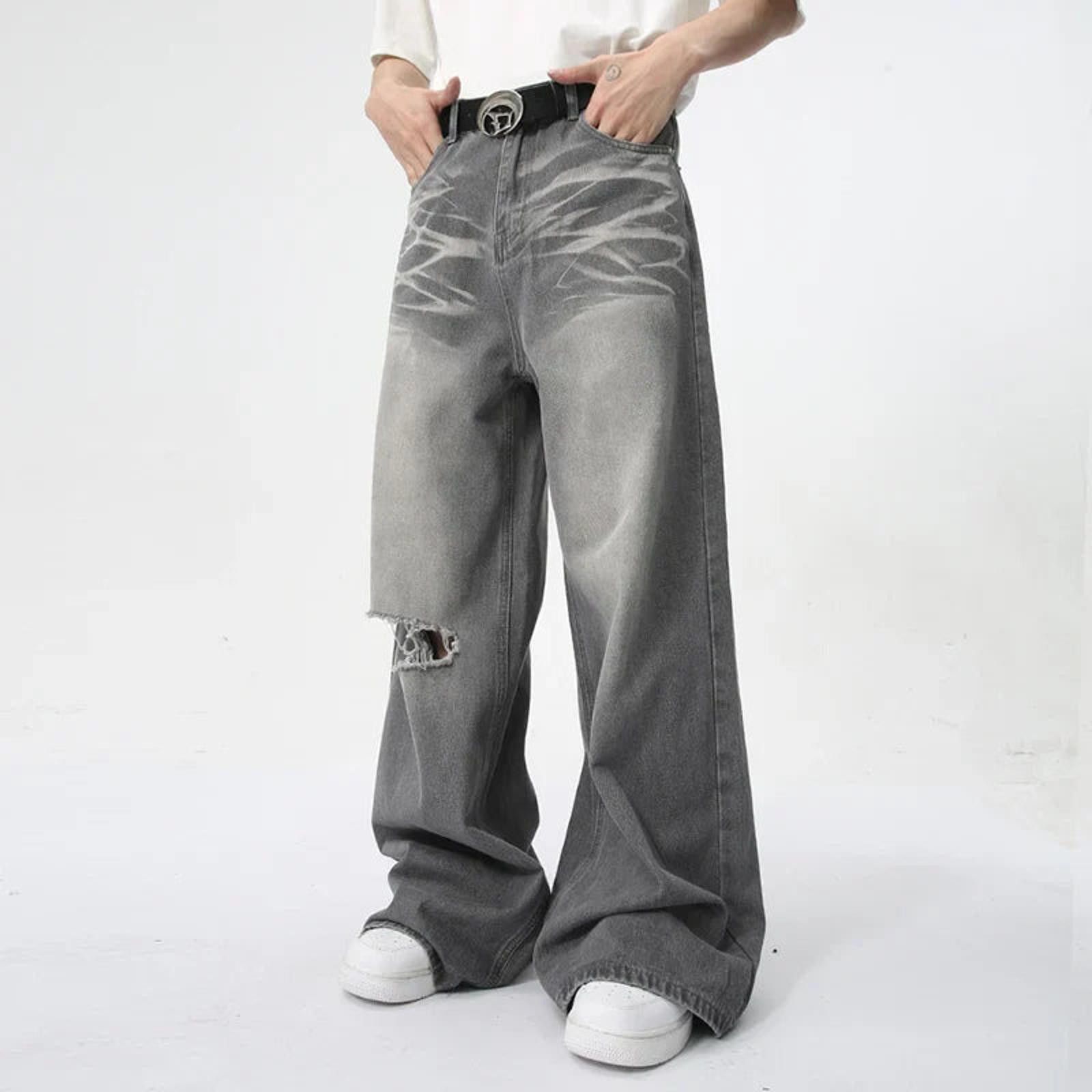 Other Ripped Knee Grey Wash Baggy Jeans Size US 32 / EU 48 - 1 Thumbnail