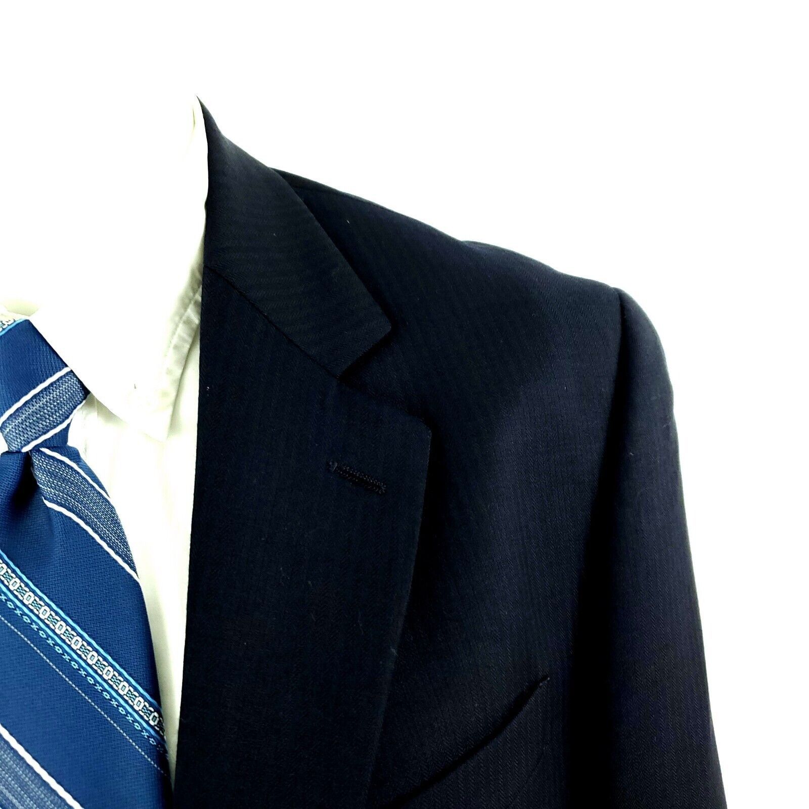 Nautica Nautica Wool 2 Button Blazer 40R Blue Herringbone Sport Coat Size 40R - 2 Thumbnail