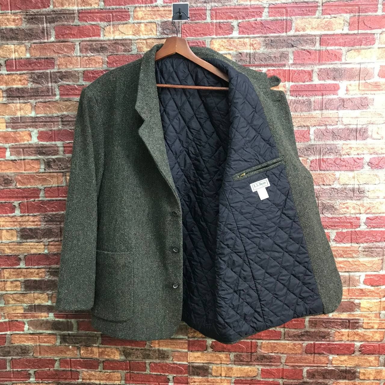 L.L. Bean Vintage 90s L.L. Bean Wool Herringbone Chore Quilted Field Size US XL / EU 56 / 4 - 1 Thumbnail