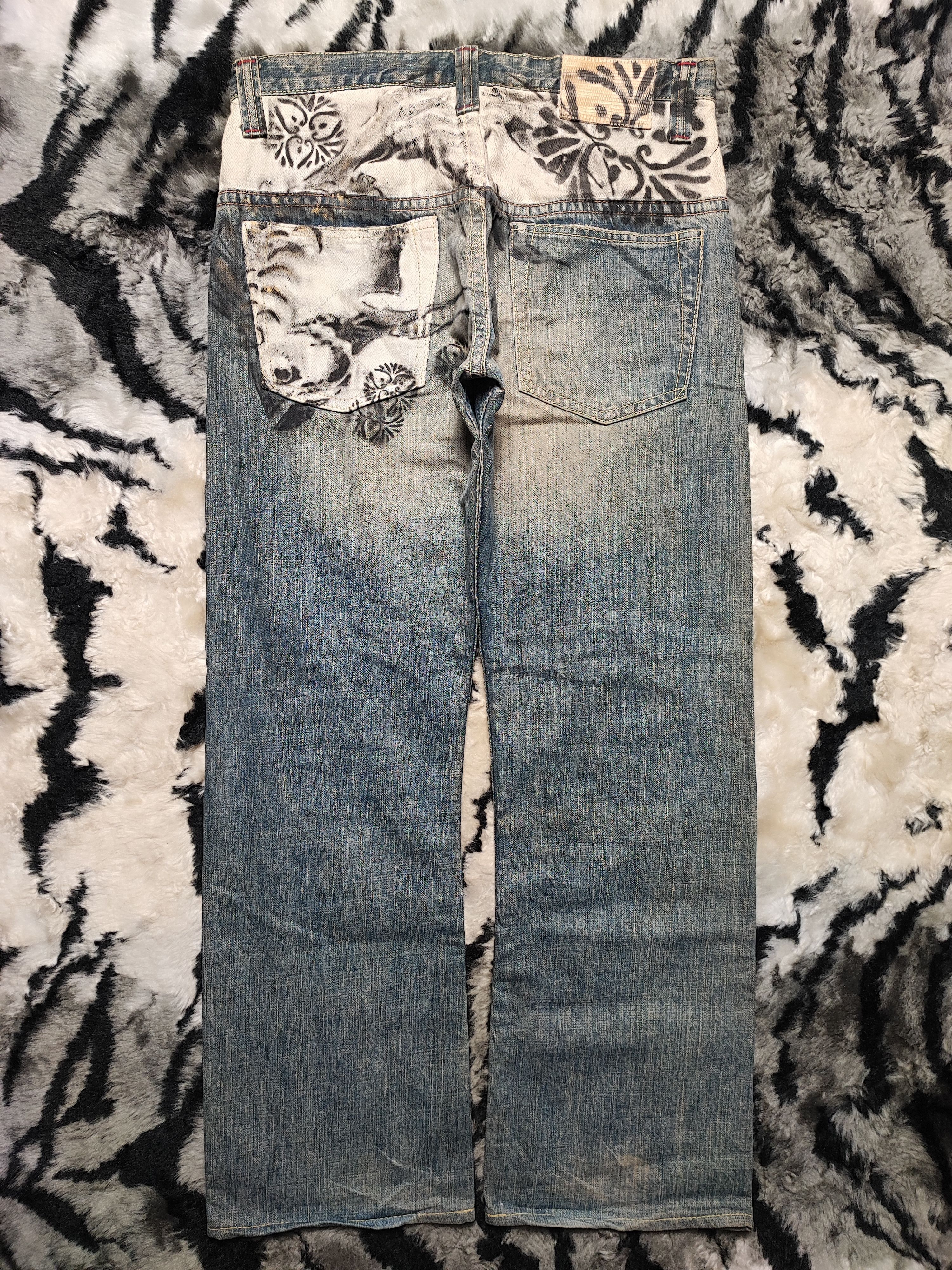 Japanese Brand Mizra Kyoto Koi Fish Deconstructed Mud Washed Distress Size US 31 - 14 Thumbnail