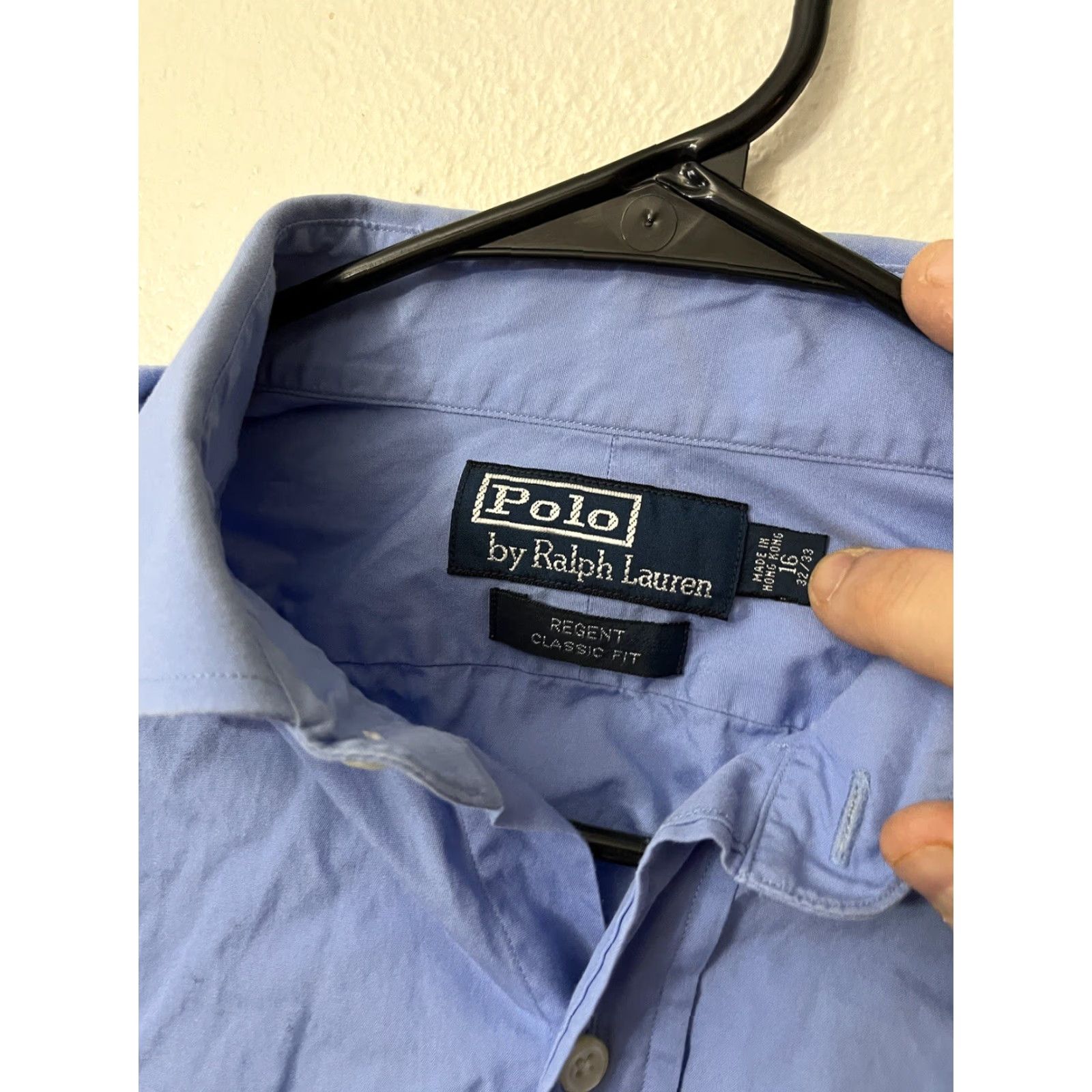 Polo Ralph Lauren VINTAGE Polo Ralph Lauren Regent Dress Shirt Men Blue Solid Long Sleeve Collared Classic Fit 16 Size 42R - 2 Thumbnail
