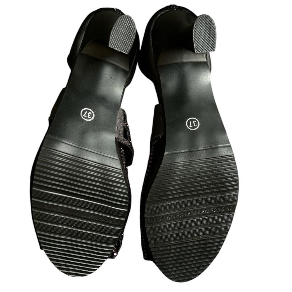 Designer Elegant Black Rhinestone Sandals Size US 7 / IT 37 - 7 Thumbnail
