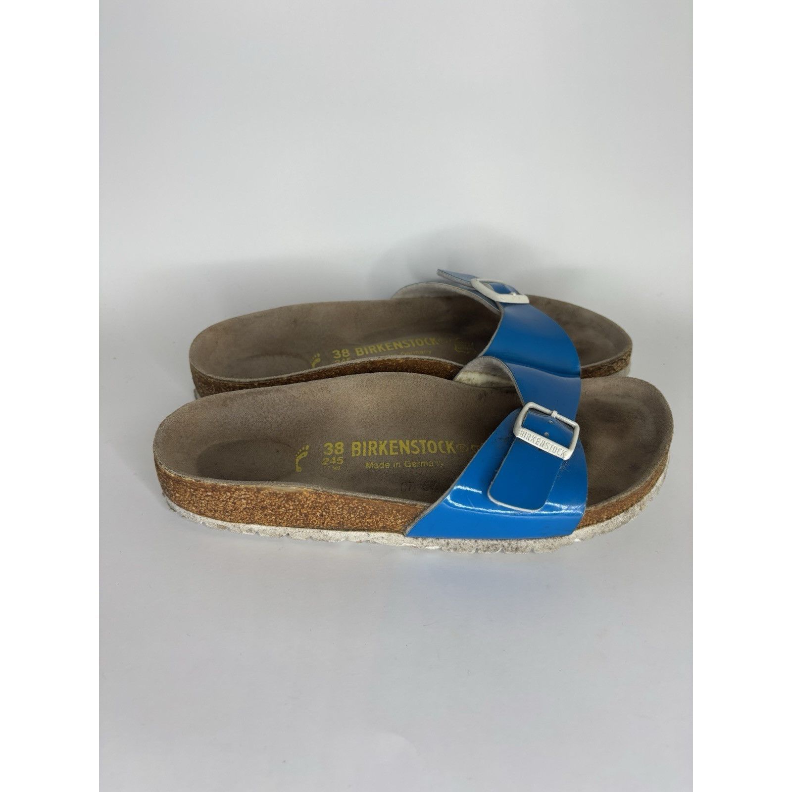 Birkenstock Birkenstock Madrid Blue Patent Leather Slides Sandals Women Size US 7.5 / IT 37.5 - 8 Thumbnail