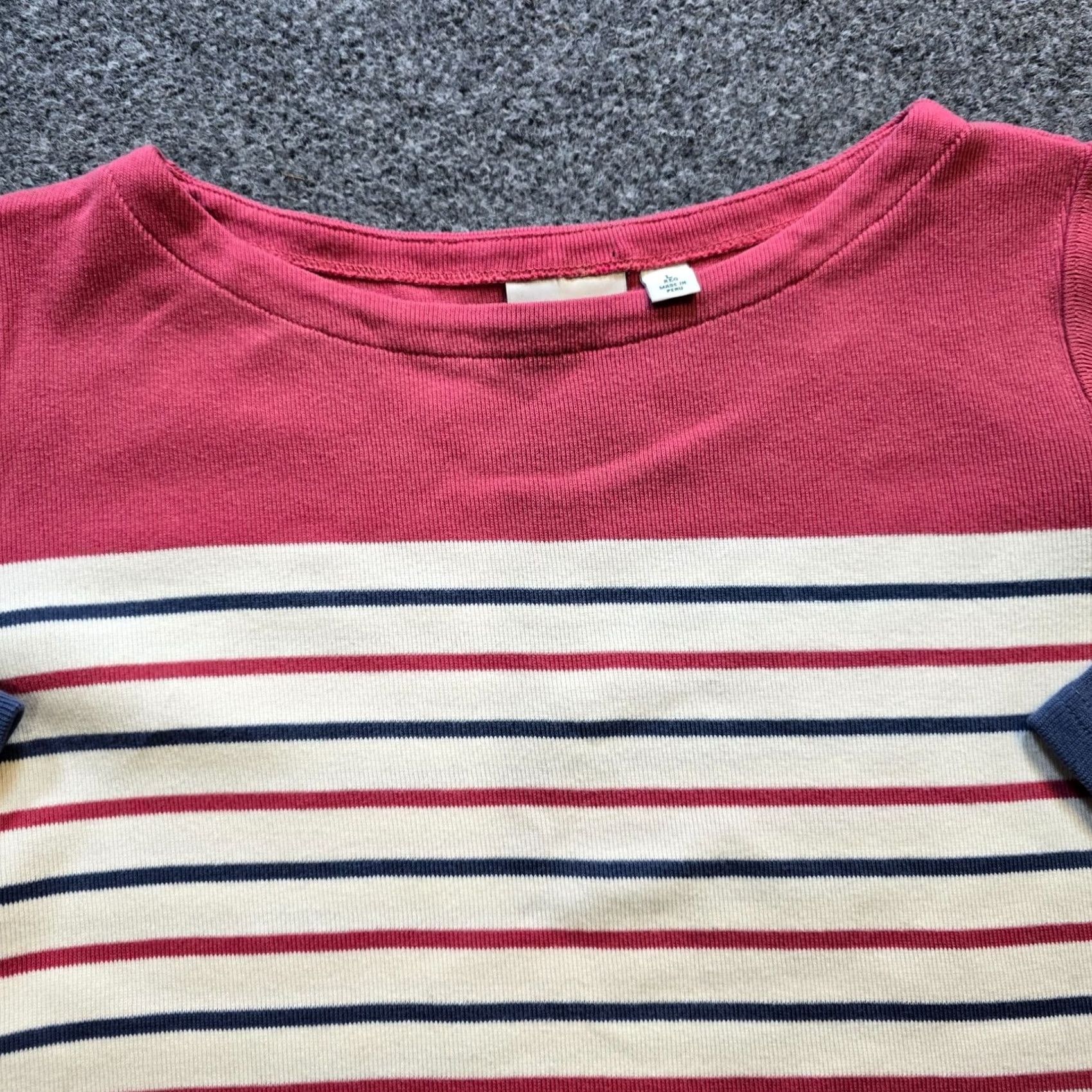 Vintage L.L. Bean Sweater Womens Large White Red Sailor Striped Knit 3/4 Sleeve Boat Neck Casual Basic Pullover Size L / US 10 / IT 46 - 2 Thumbnail