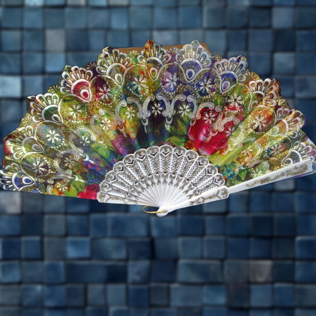 Vintage SMALL HAND FAN WITH FLOWERS 16 INCHES UNBRANDED Size ONE SIZE - 1 Thumbnail