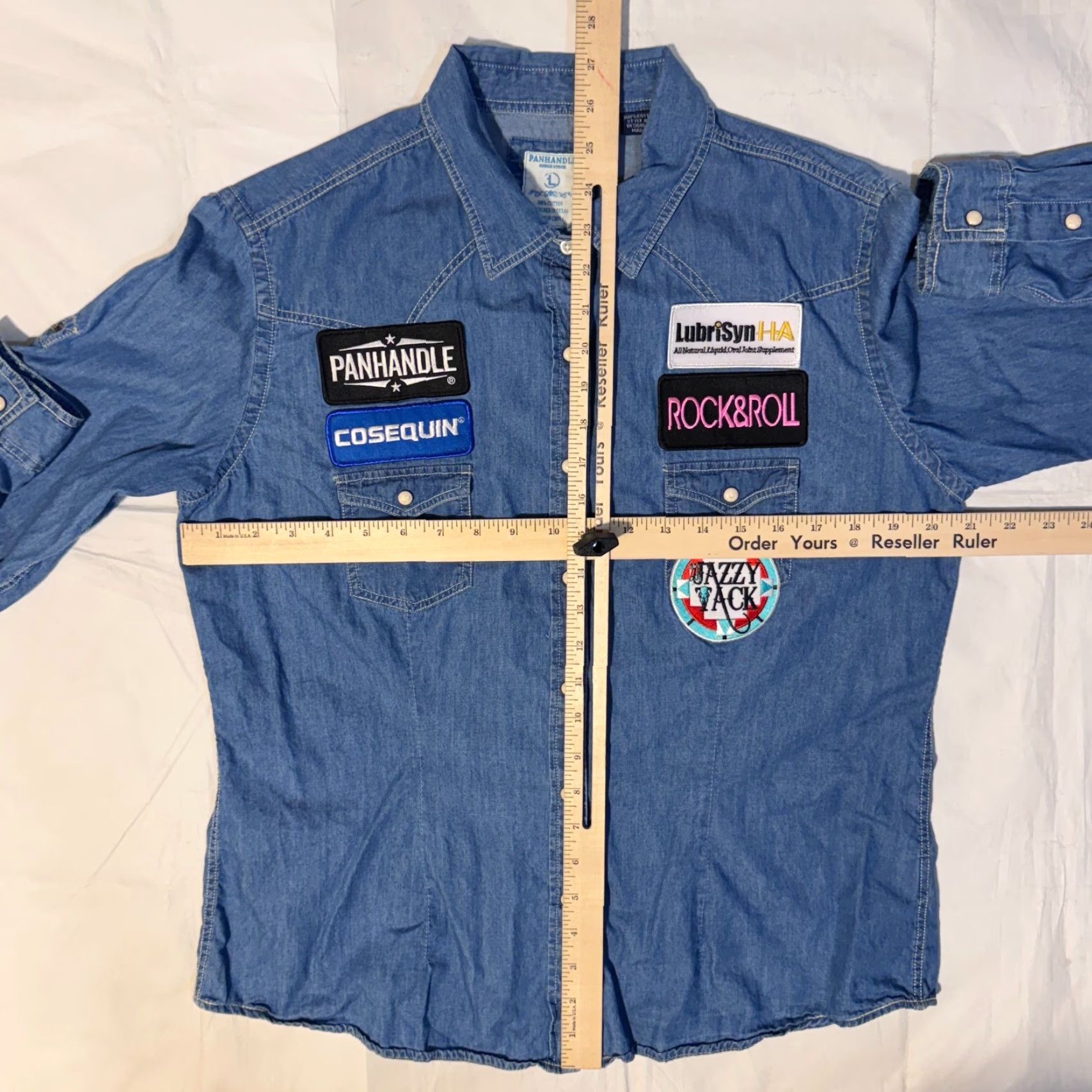 Vintage Panhandle Slim Shirt Denim Western Pearl Snap L Blue Plaid Long Sleeve Women's Regular Button-Up Collared Western Theme Vintage? No. Size L / US 10 / IT 46 - 4 Thumbnail