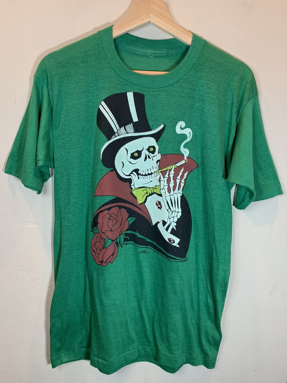 Vintage *RARE* Vintage 80’s Gentleman Death Skeleton Smoking T-Shirt Size US L / EU 52-54 / 3 - 1 Thumbnail