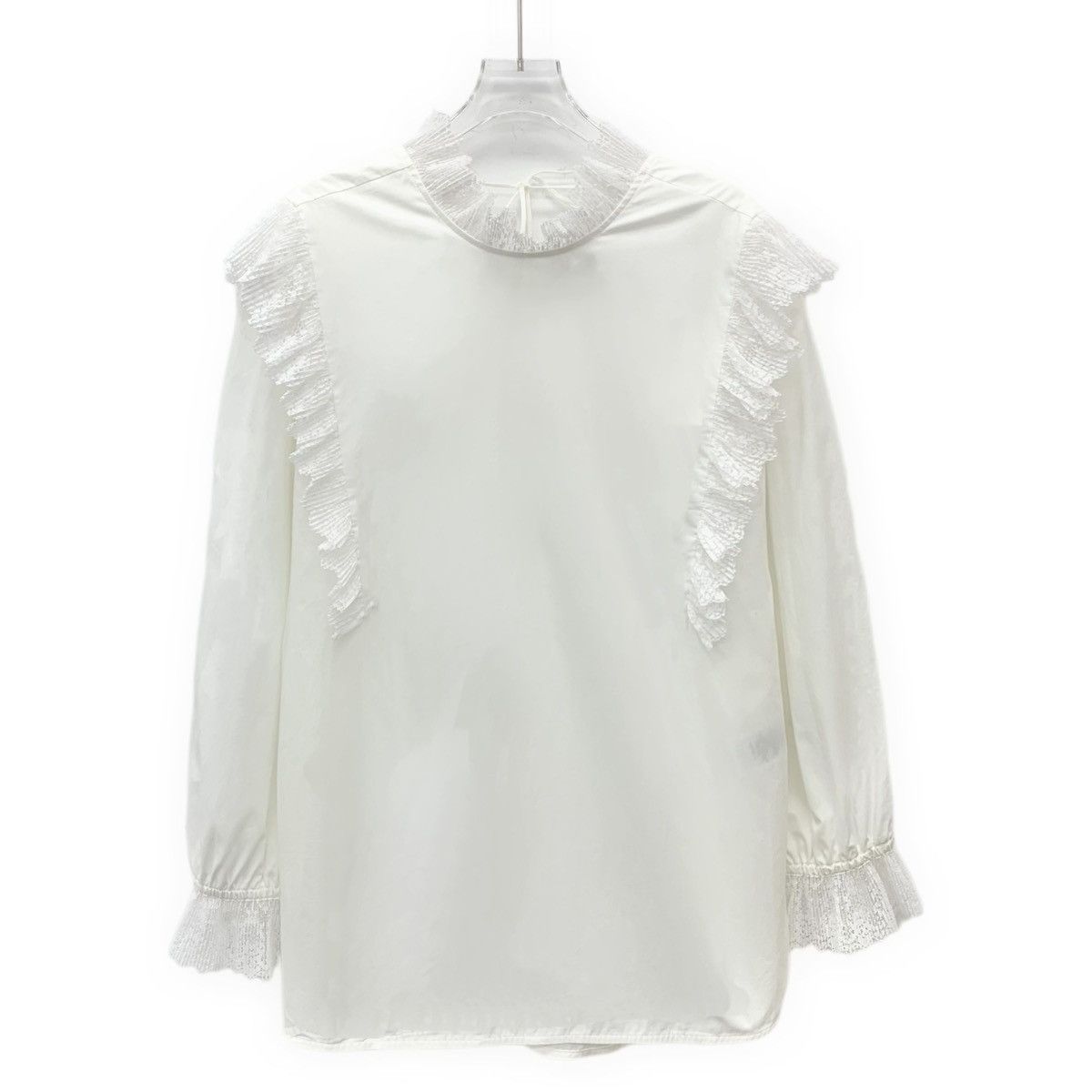 Sandro Sandro White Lace Trim Cotton Long Sleeve T-Shirt K26WX Size M / US 6-8 / IT 42-44 - 1 Thumbnail