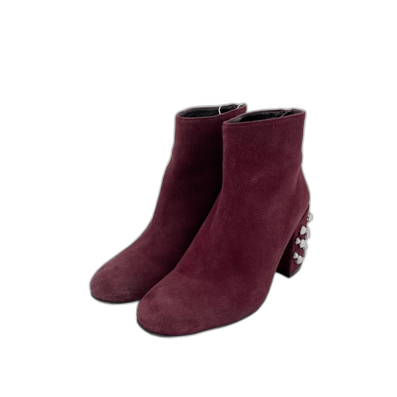 Stuart Weitzman Purple Pearl Decorated Chunky Heel Booties Size US 6 / IT 36 - 1 Thumbnail