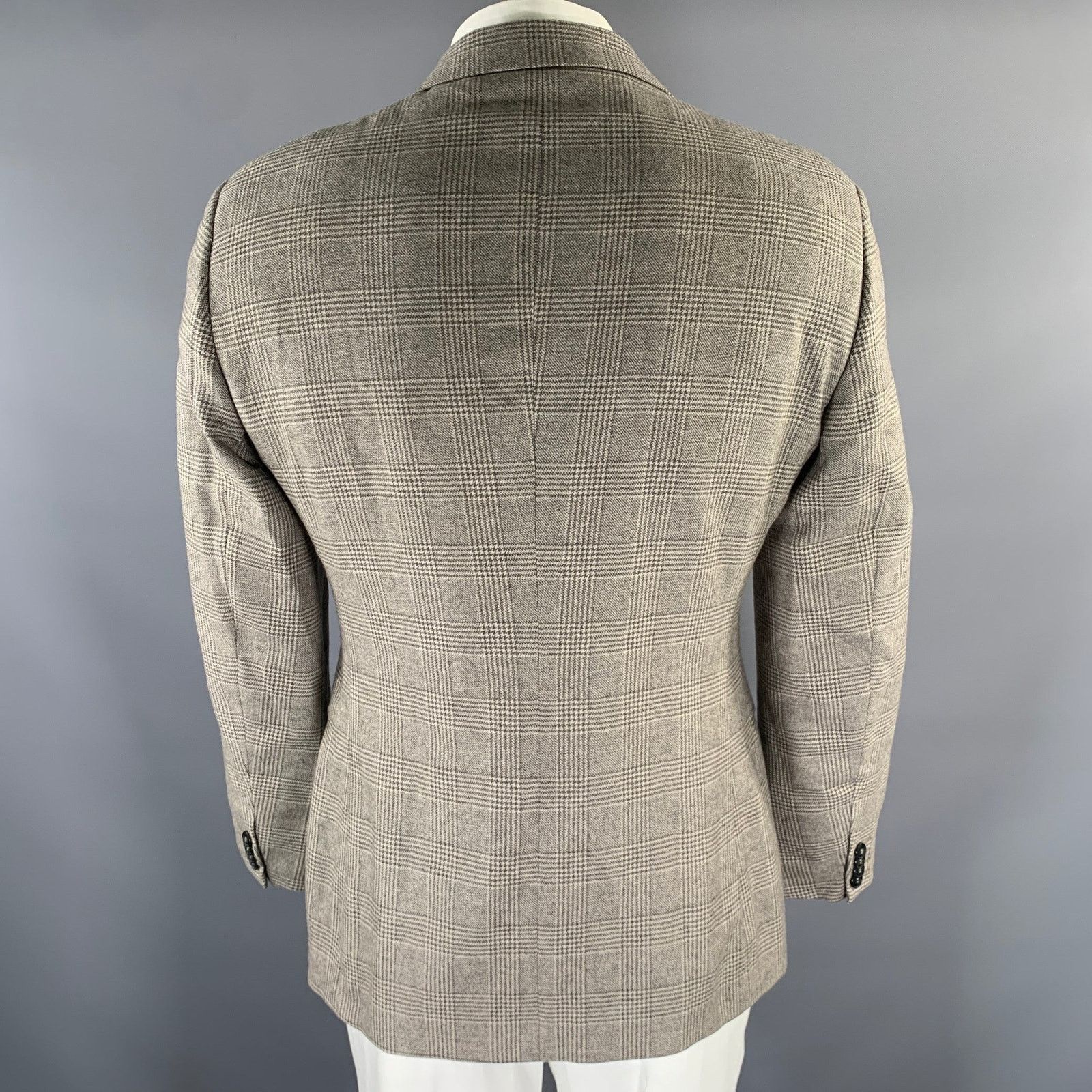 Giorgio Armani GIORGIO ARMANI 44R Grey Beige Glen Check Cashmere/Silk SC Size 44R - 4 Thumbnail
