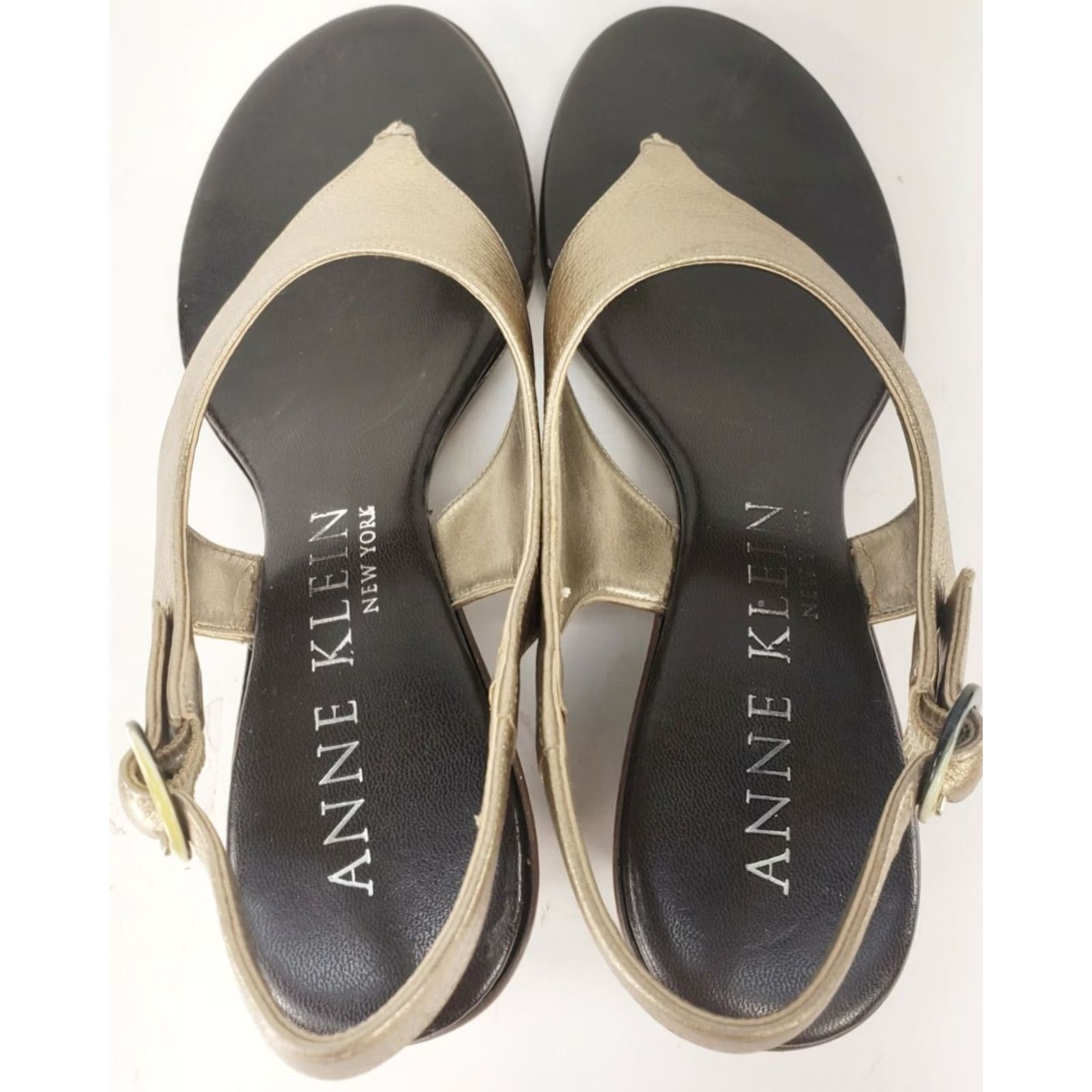 Anne Klein Anne Klein Womens Sandal Slingback Thong Wedge Heeled Gold 7.5M Slip On Casual Comfort Embroidered Eyelet Logo Leather Synthetic Upper PU Outsole Size US 8 / IT 38 - 7 Thumbnail