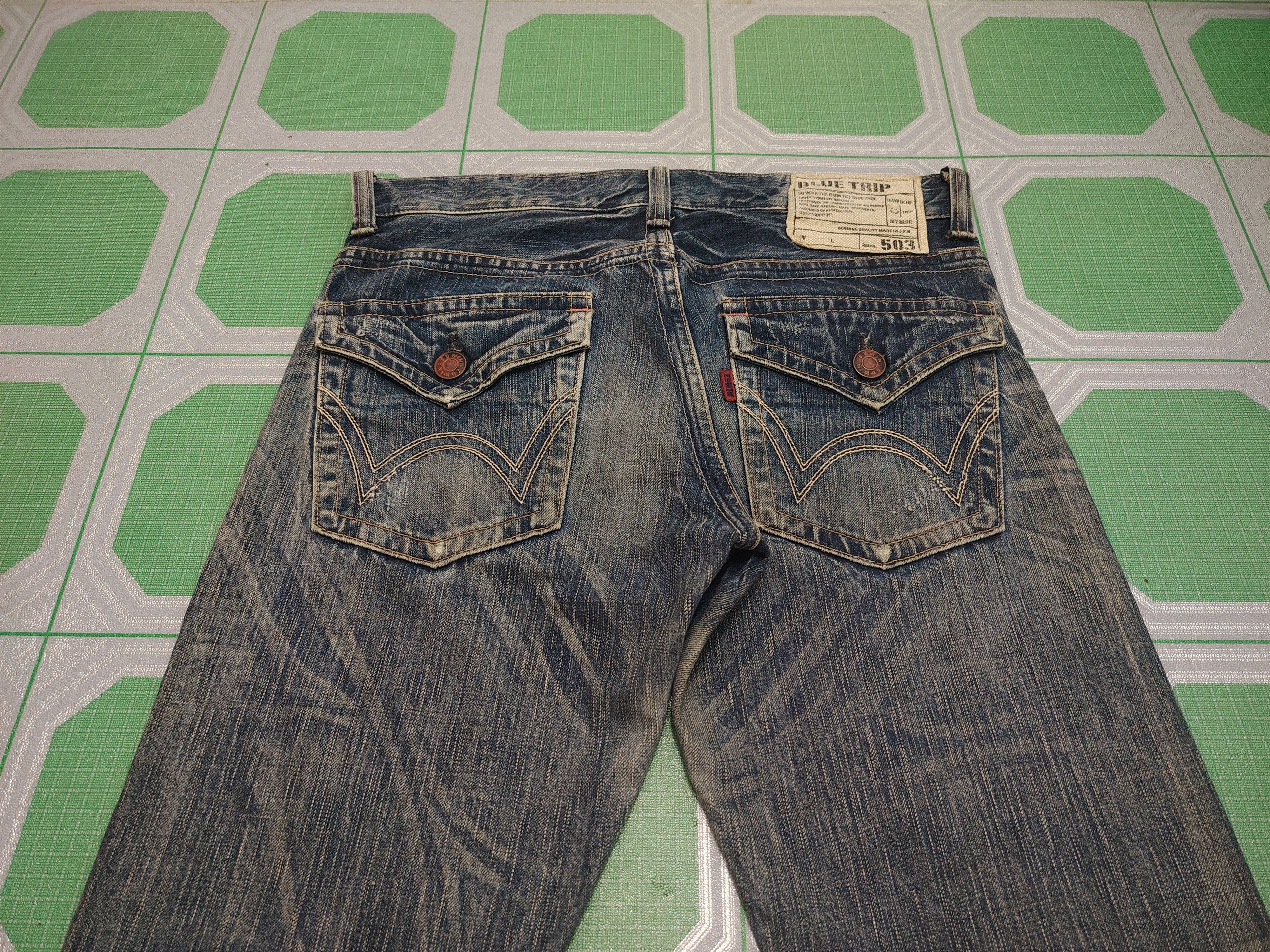 If Six Was Nine Japanese Edwin 503 Blue Trip Flare Jeans Distressed Jeans Size US 31 - 12 Thumbnail
