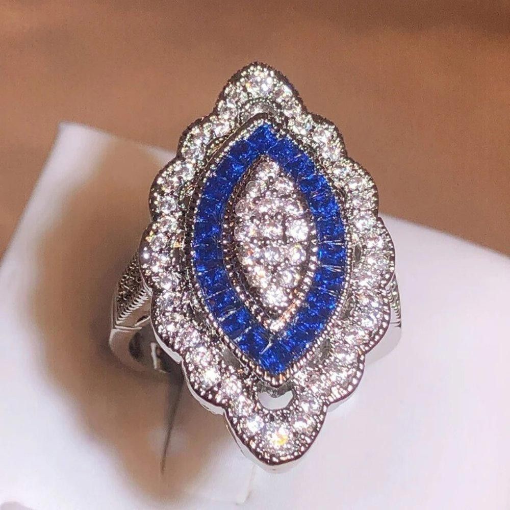 Designer Vintage 2.35CT White & Blue Sapphire Art Deco Ring - Size 7 Size ONE SIZE - 4 Thumbnail