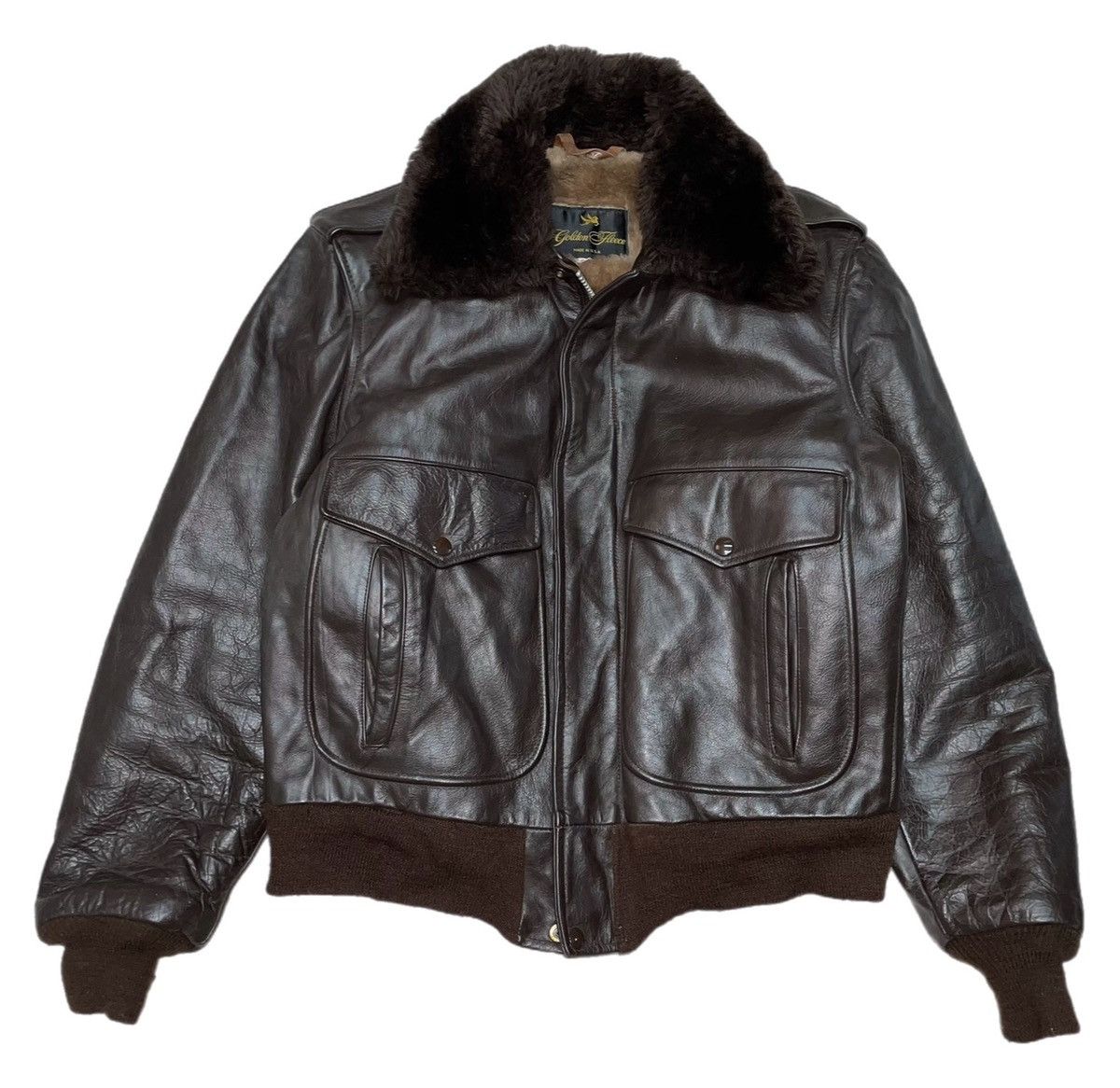 Vintage Golden Fleece A-2 Brown Leather Flight Bomber Jacket