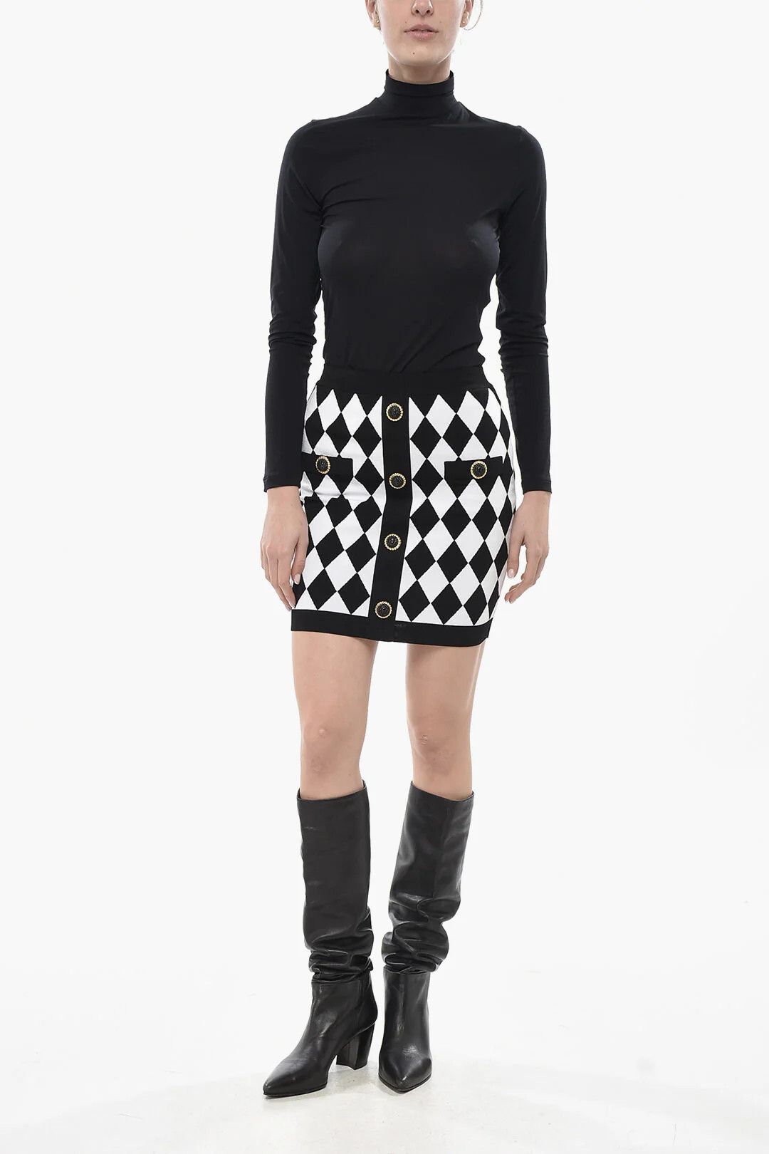 Balmain og1mm0326 Two-Tone Knit Mini Skirt in Black/White Size 40" / US 18 - 4 Thumbnail