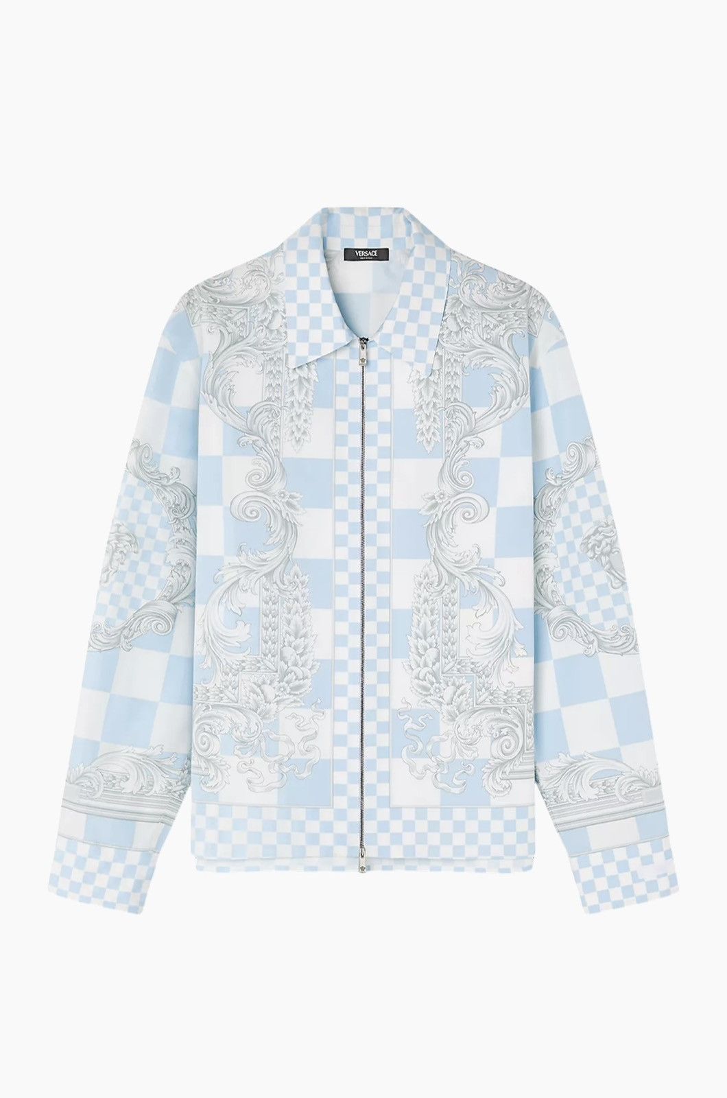 image of Versace Medusa & Checked Cotton Jacket in Baby Blue, Men's (Size XS)