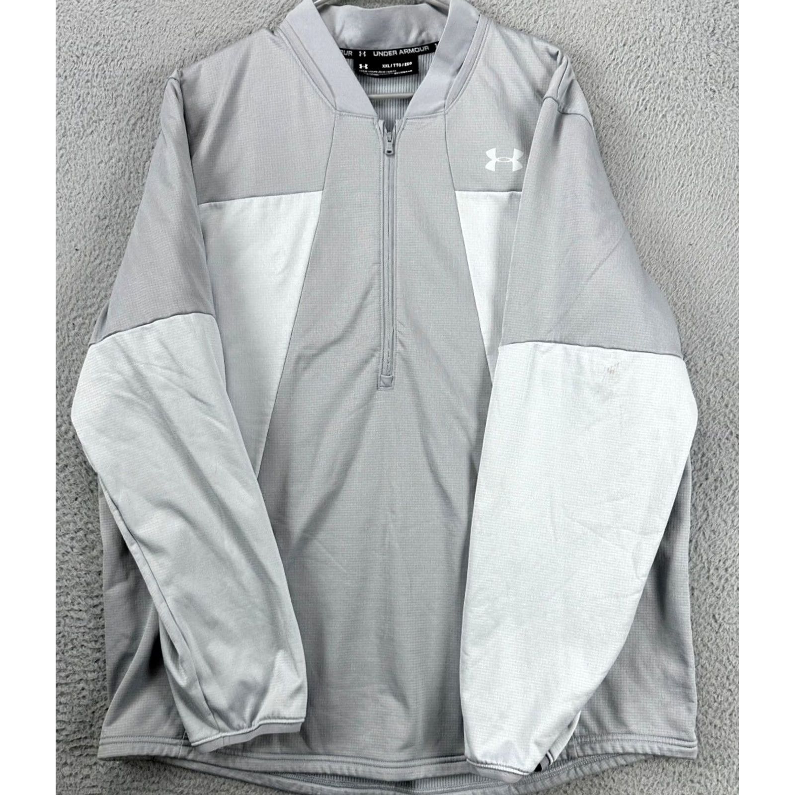 Under Armour Under Armour Jacket Mens 2XL ColdGear Colorblock Half Zip Pullover Gray/White Long Sleeve Athletic Sportswear Size US XXL / EU 58 / 5 - 4 Thumbnail