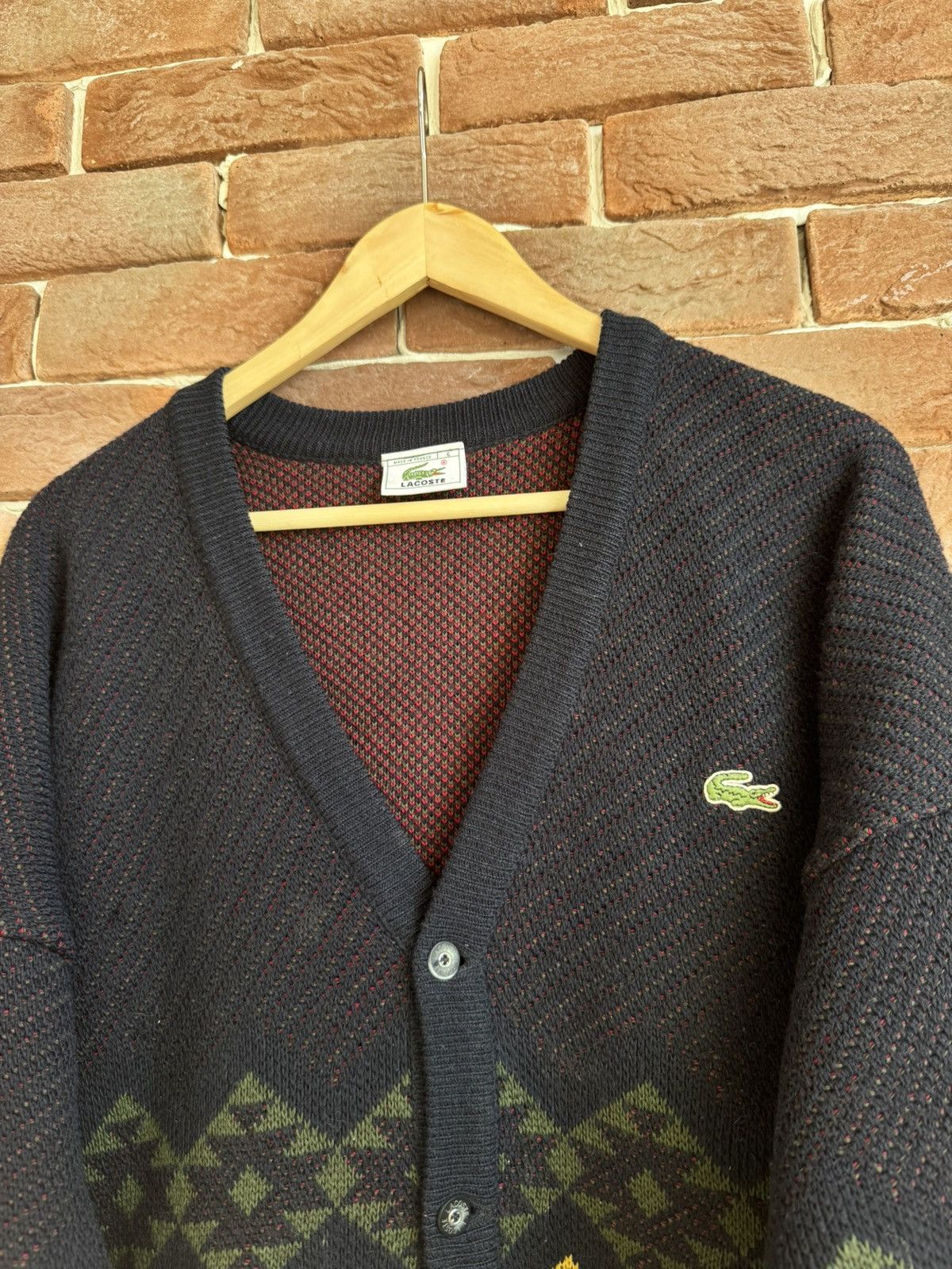Lacoste Vintage 90s Lacoste Aztec Boxy Cardigan Sweater Navy XL Size US XL / EU 56 / 4 - 4 Thumbnail