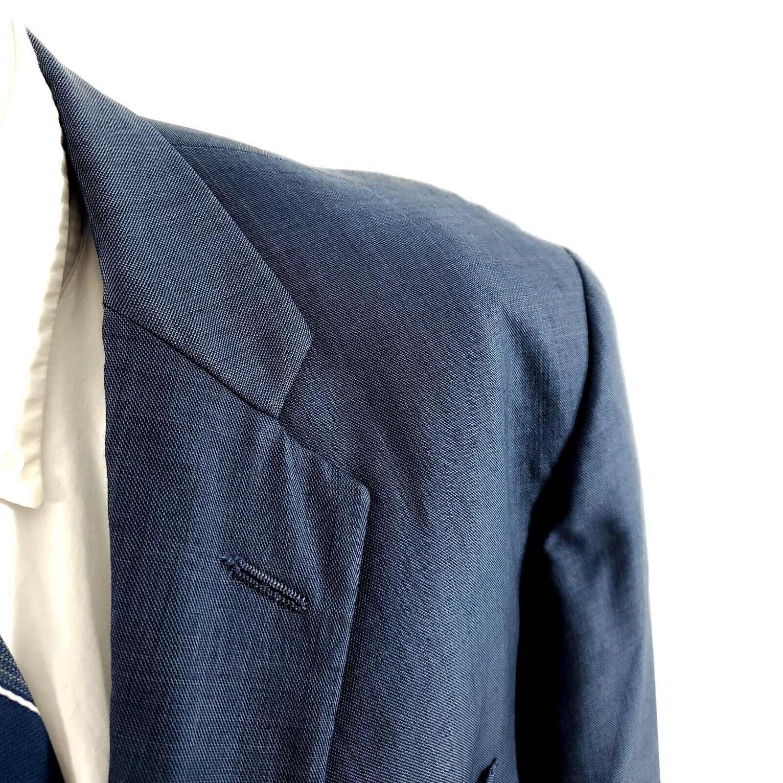 Tallia DAMAGED Tallia Uomo Worsted Wool 3 Button Blazer 44R Blue Sh Size 44R - 3 Thumbnail