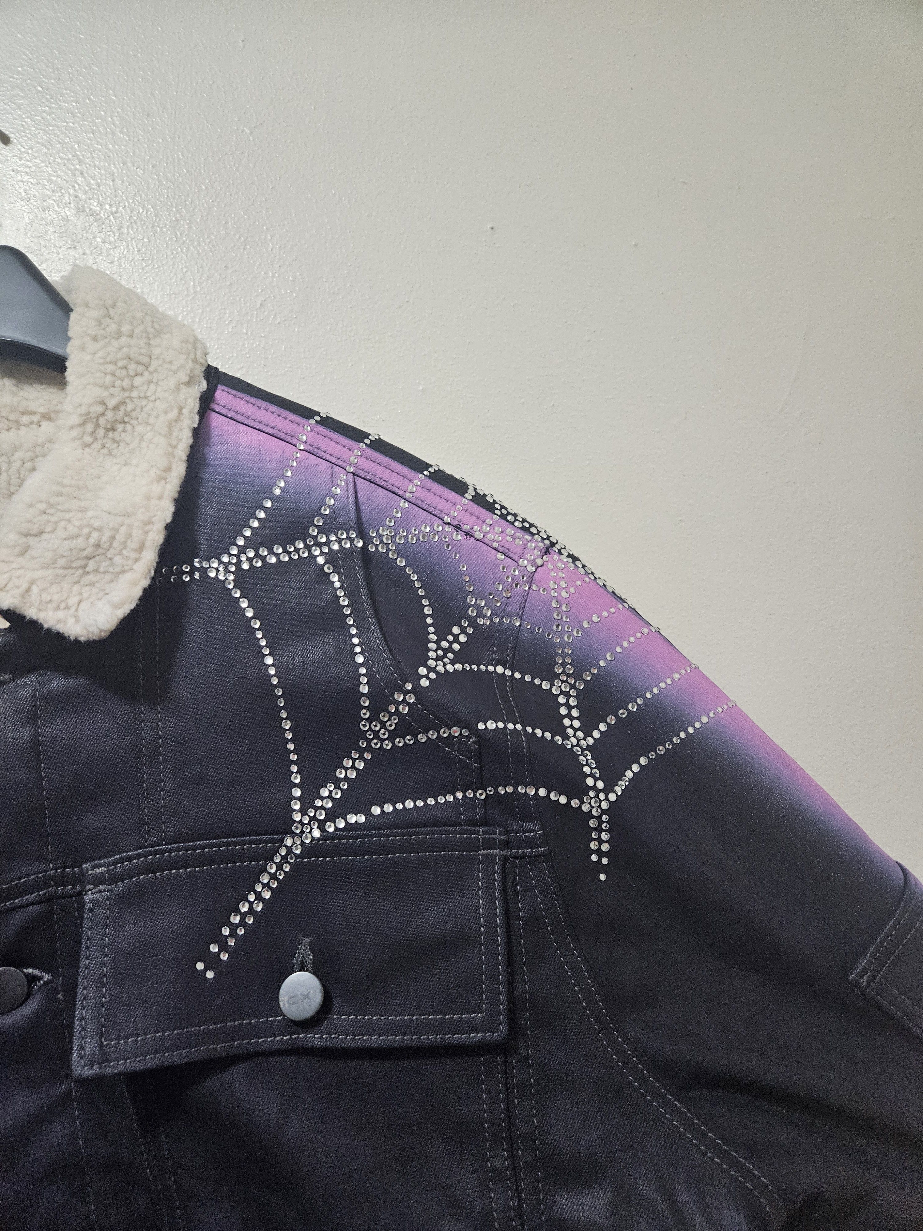 Sp5der Black Waxed Denim Sherpa Lined Trucker Jacket Size US S / EU 44-46 / 1 - 5 Thumbnail