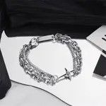 Jewelry Chrome Silver Cross Classic Bracelet Chain Goth God Size ONE SIZE - 2 Thumbnail