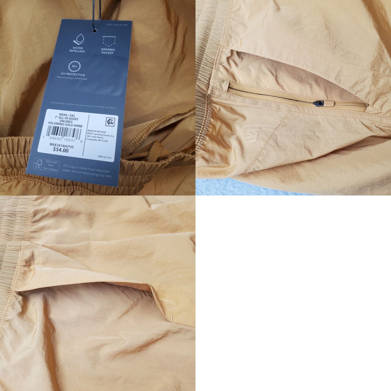 Vintage VRST Mens XXL Tan All-In Unlined Athletic Shorts with Zippered Pocket, 50+UV Protection, 7.5" Inseam, 21.5" Waist, 100% Nylon, Regular Size, Outdoor Size US 39 - 8 Thumbnail