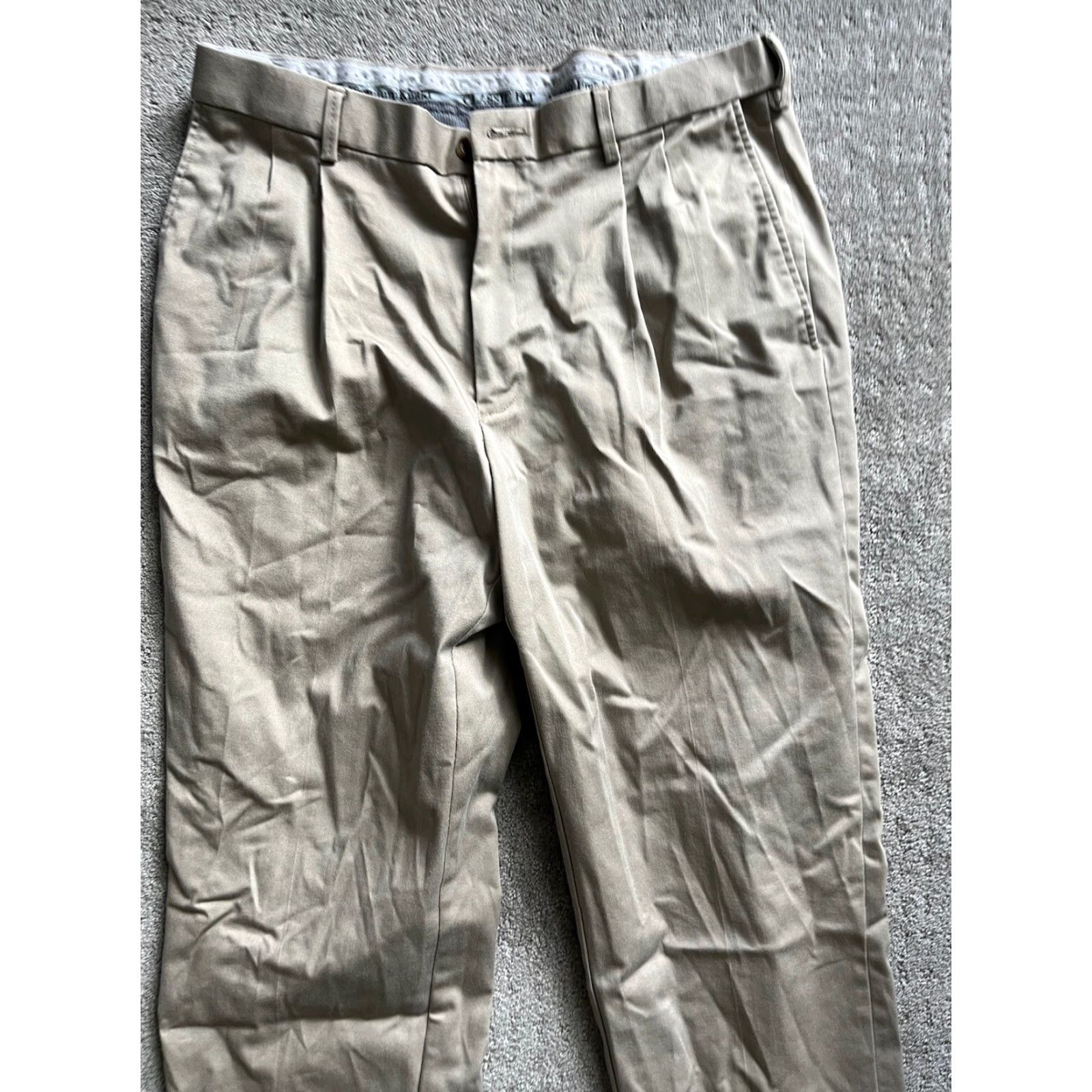 Haggar HAGGAR Pants Mens 34x34 Beige Pleated Premium Classic Fit Adult Regular 34" Inseam Dress Pants Mens Clothing Beige 34 Inseam 34 Men’s Size US 34 / EU 50 - 2 Thumbnail